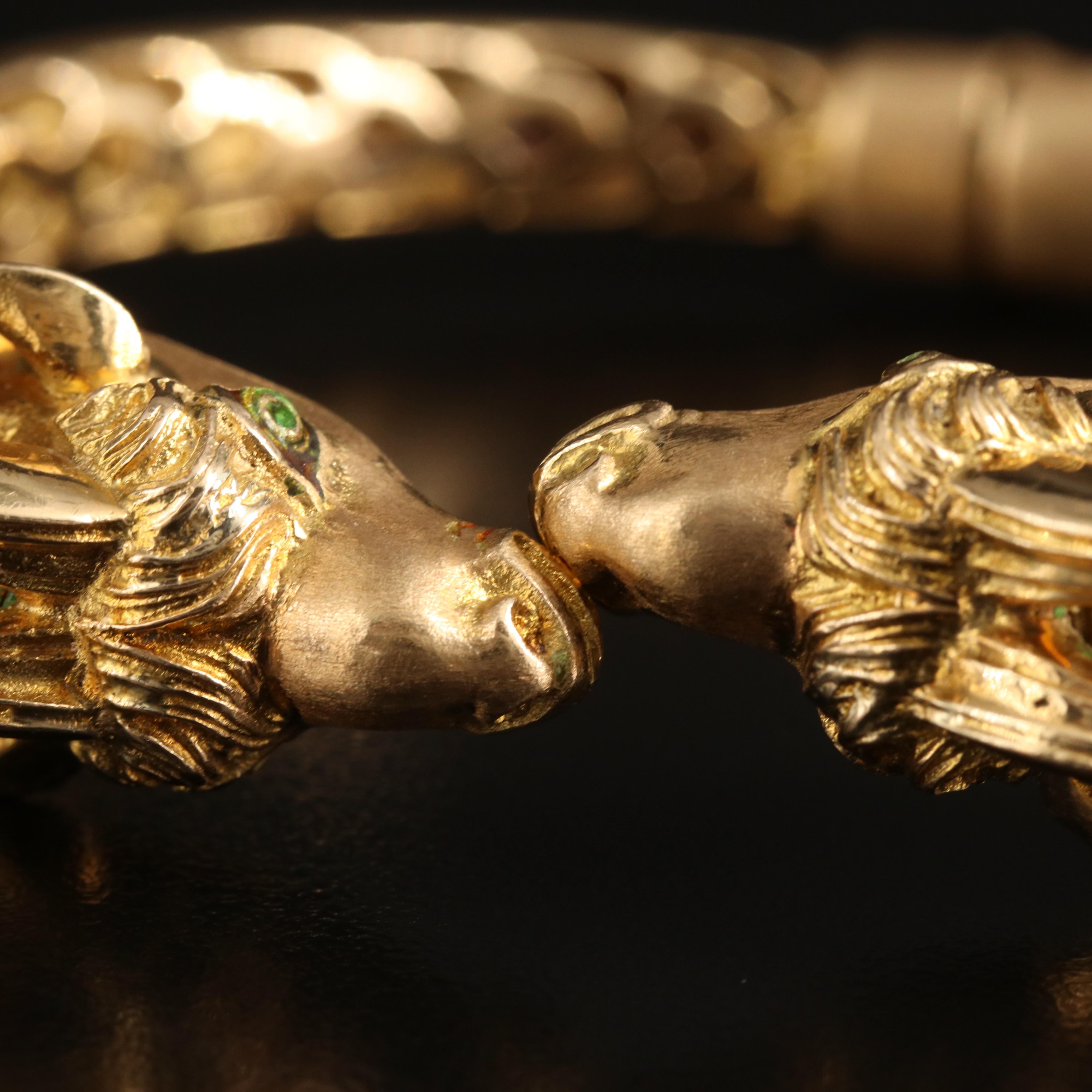 18K Enameled Double Headed Ram Hinged Bangle