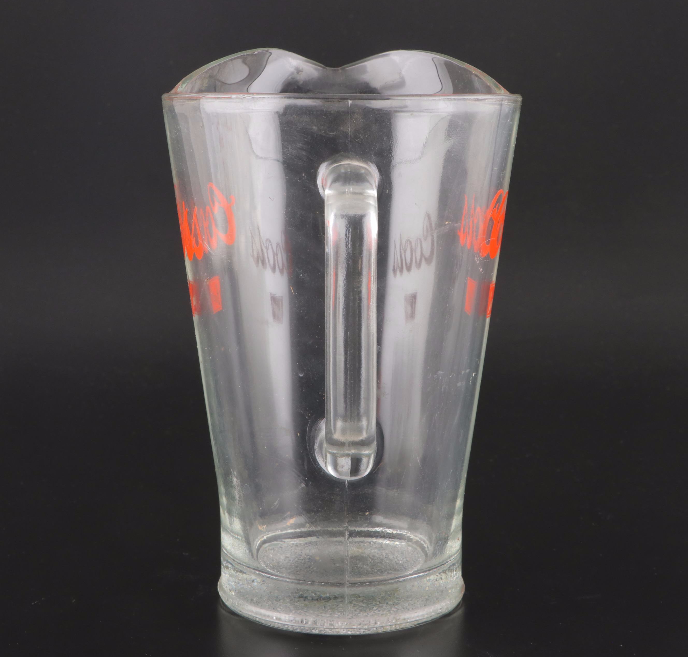 Coors Banquet Pressed Glass Beer Pitcher and Glasses, Mid to Late 20th Century