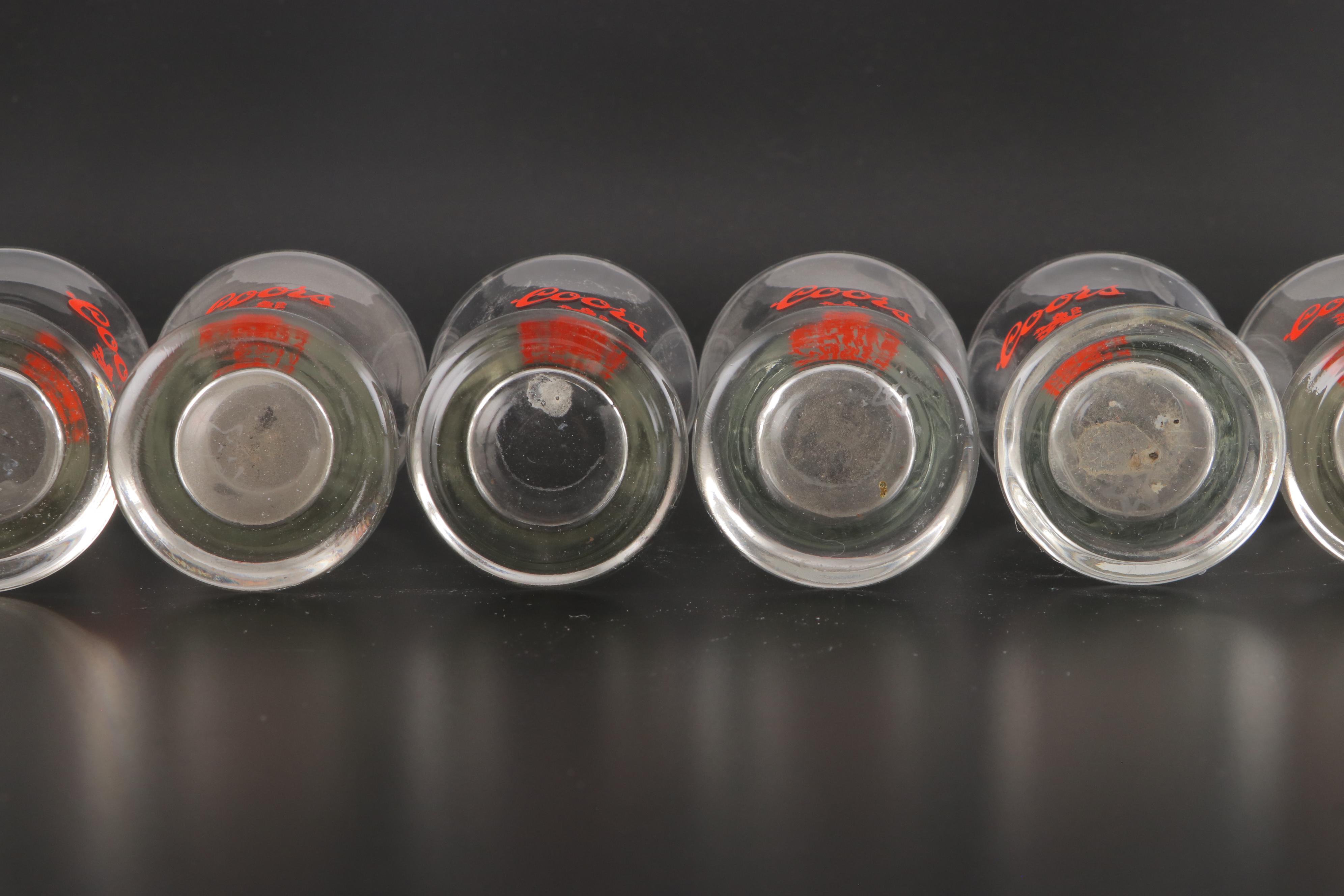 Coors Banquet Pressed Glass Beer Pitcher and Glasses, Mid to Late 20th Century