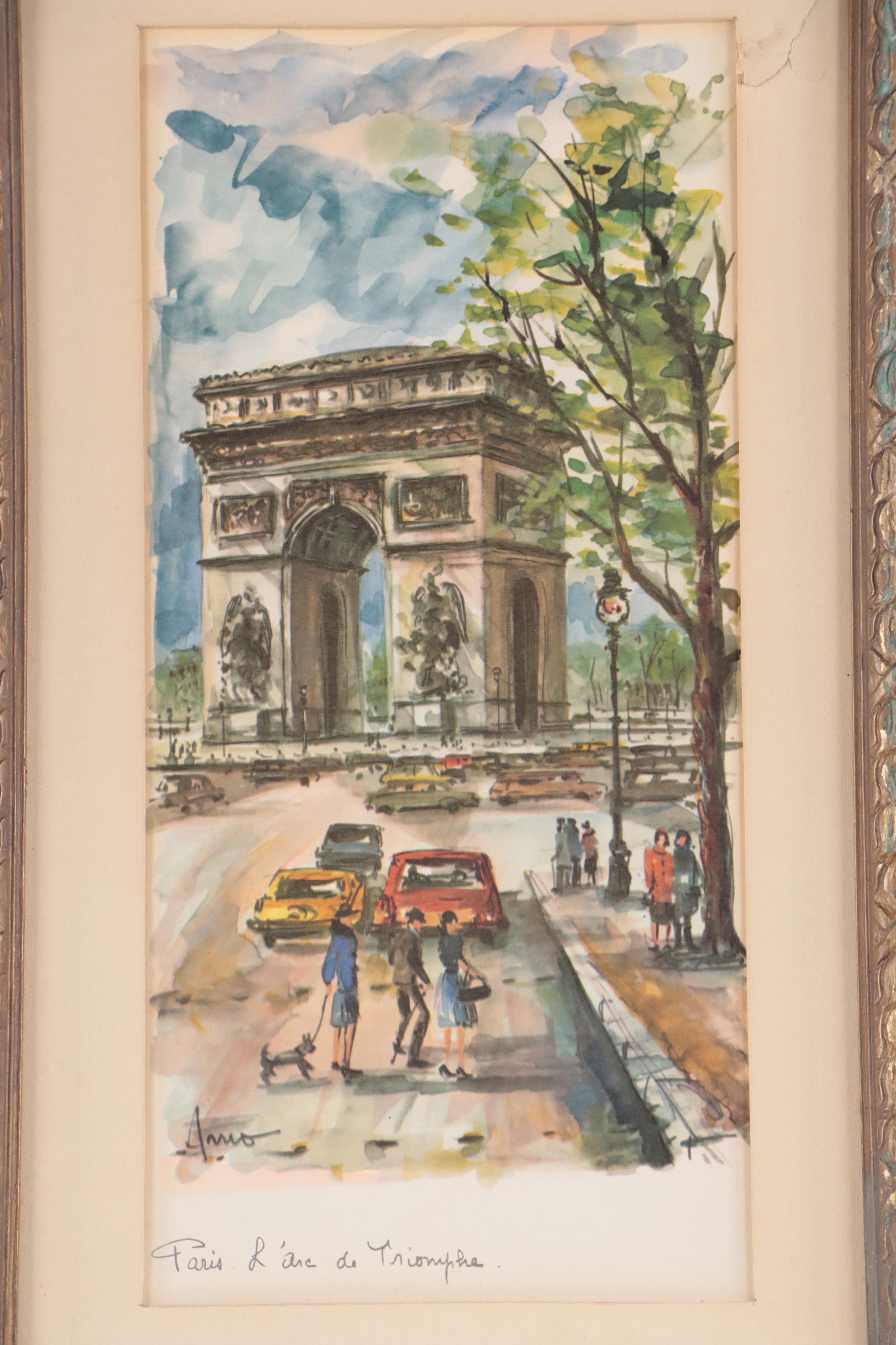 Offset Lithographs of Paris Scenes Including "Paris La Tour Eiffel"