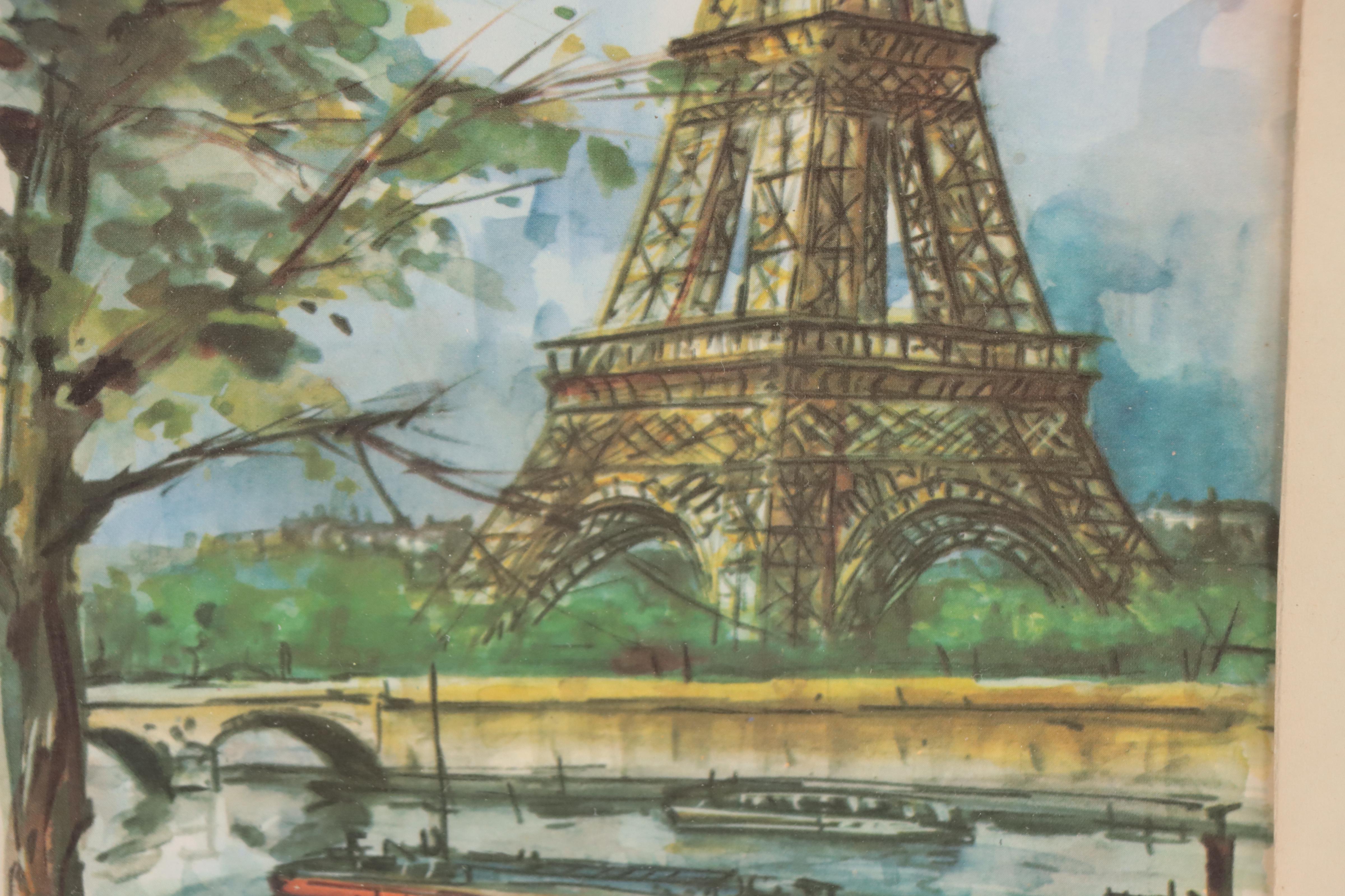 Offset Lithographs of Paris Scenes Including "Paris La Tour Eiffel"
