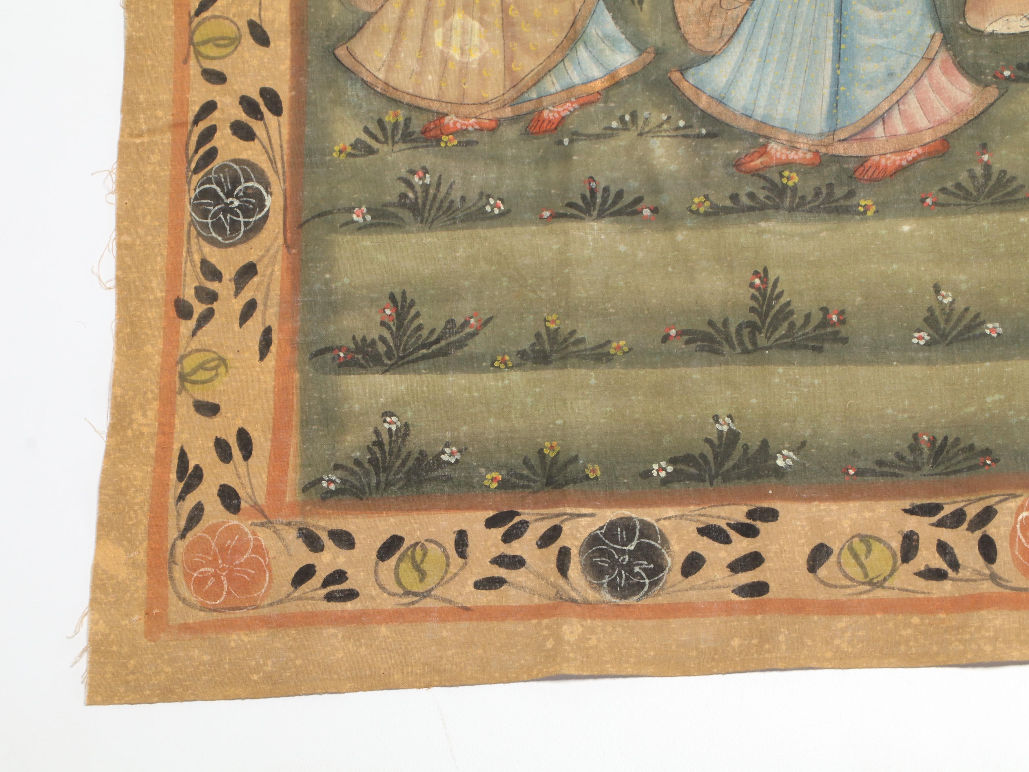 Indian Pichwai Gouache Painting of Elephant Procession, Mid-20th Century