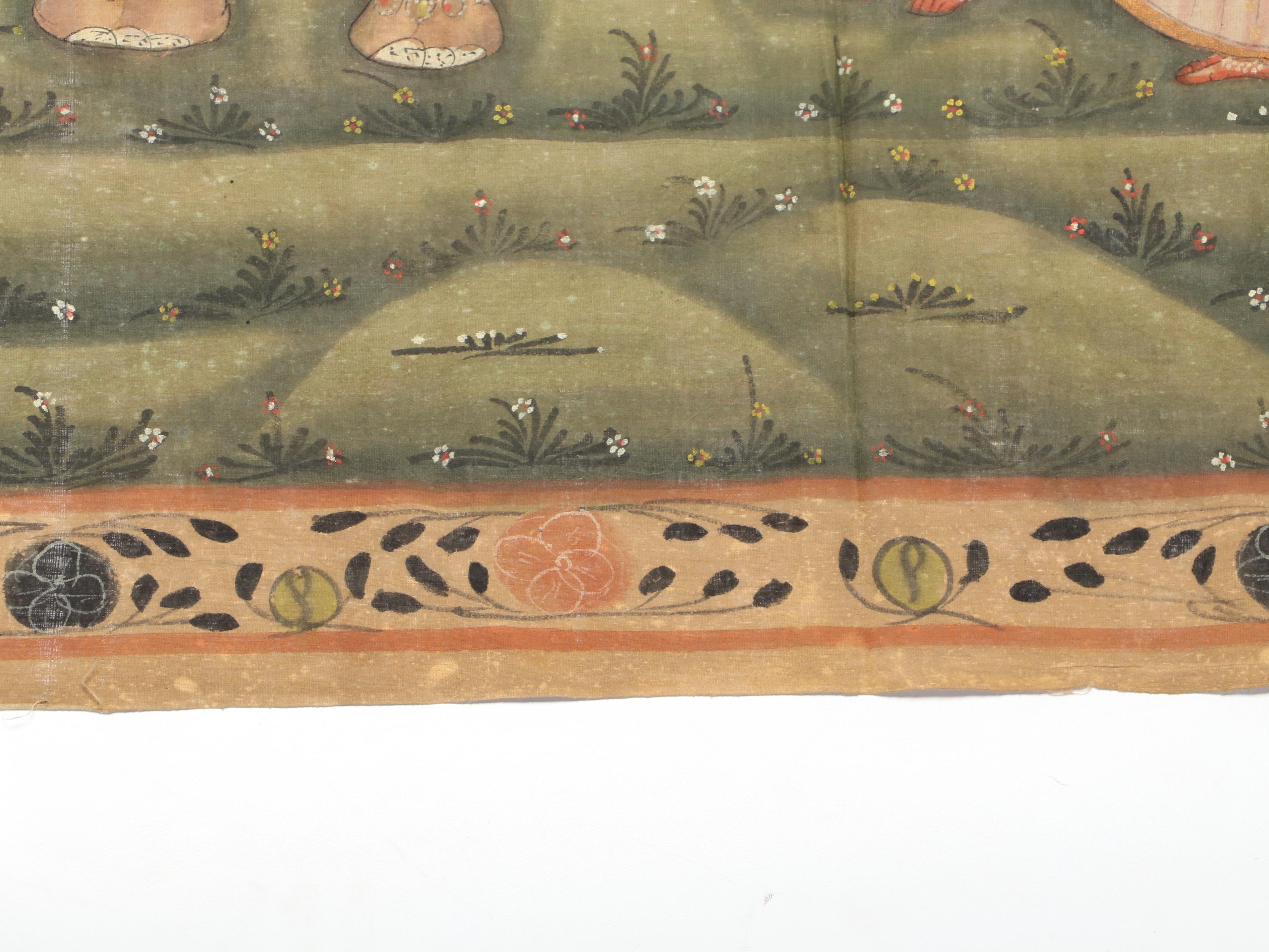 Indian Pichwai Gouache Painting of Elephant Procession, Mid-20th Century