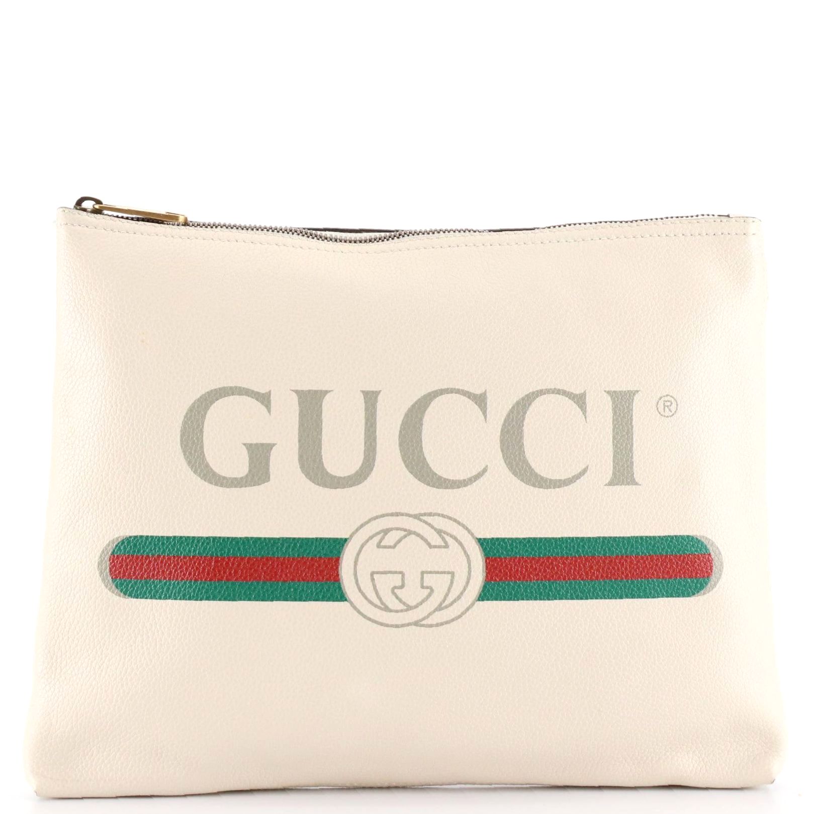 Gucci Zip Clutch in Logo Print Grain Leather