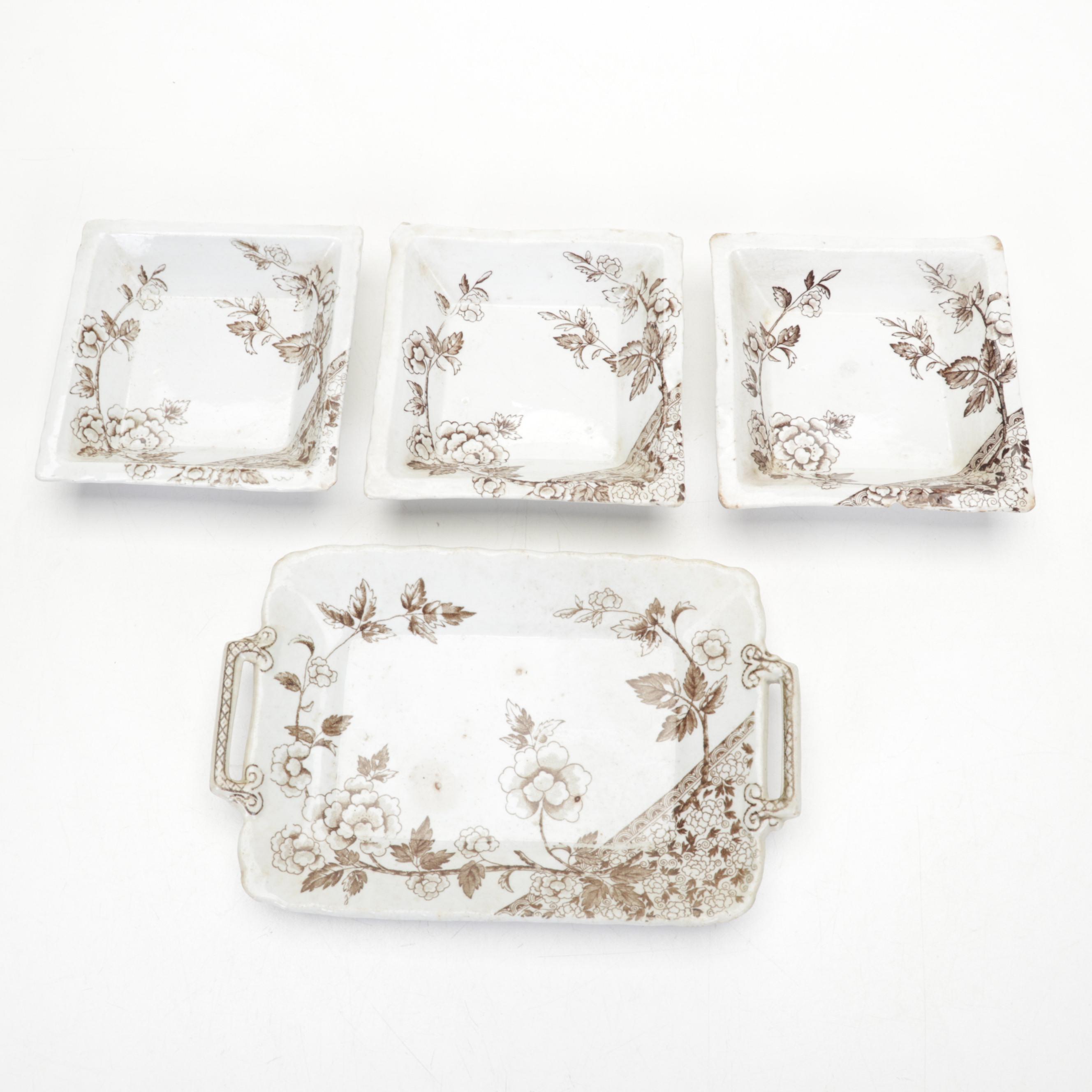 Victorian Oak Clock with English Aesthetic Movement Dishes and Other Décor