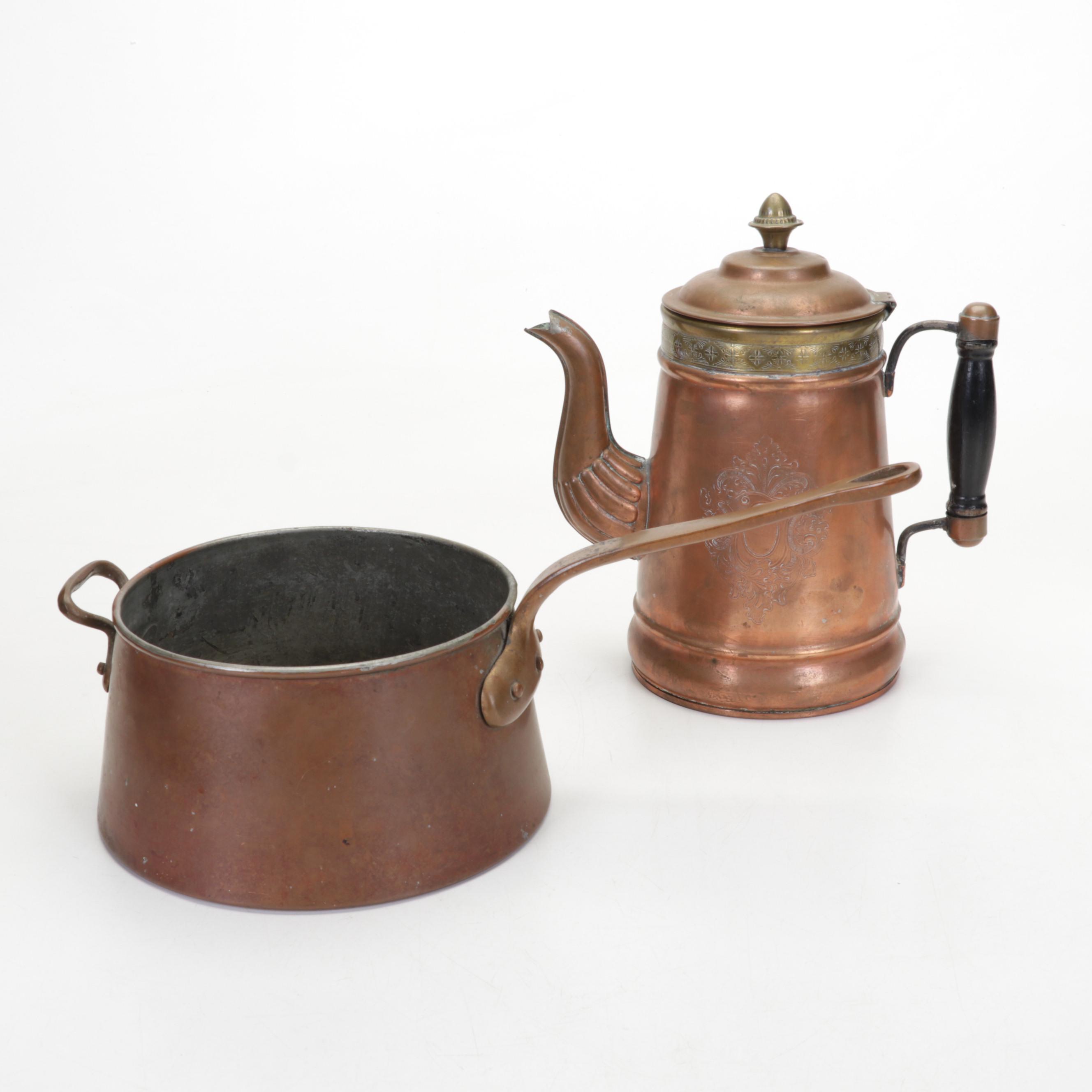 Victorian Oak Clock with English Aesthetic Movement Dishes and Other Décor