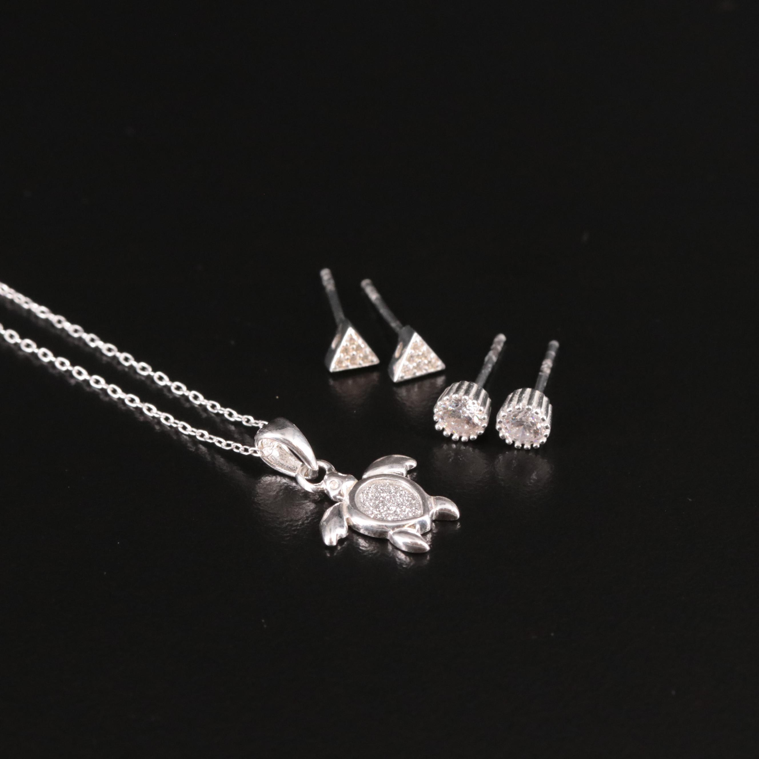 Sterling Necklace and Earrings Set Featuring Cubic Zirconia