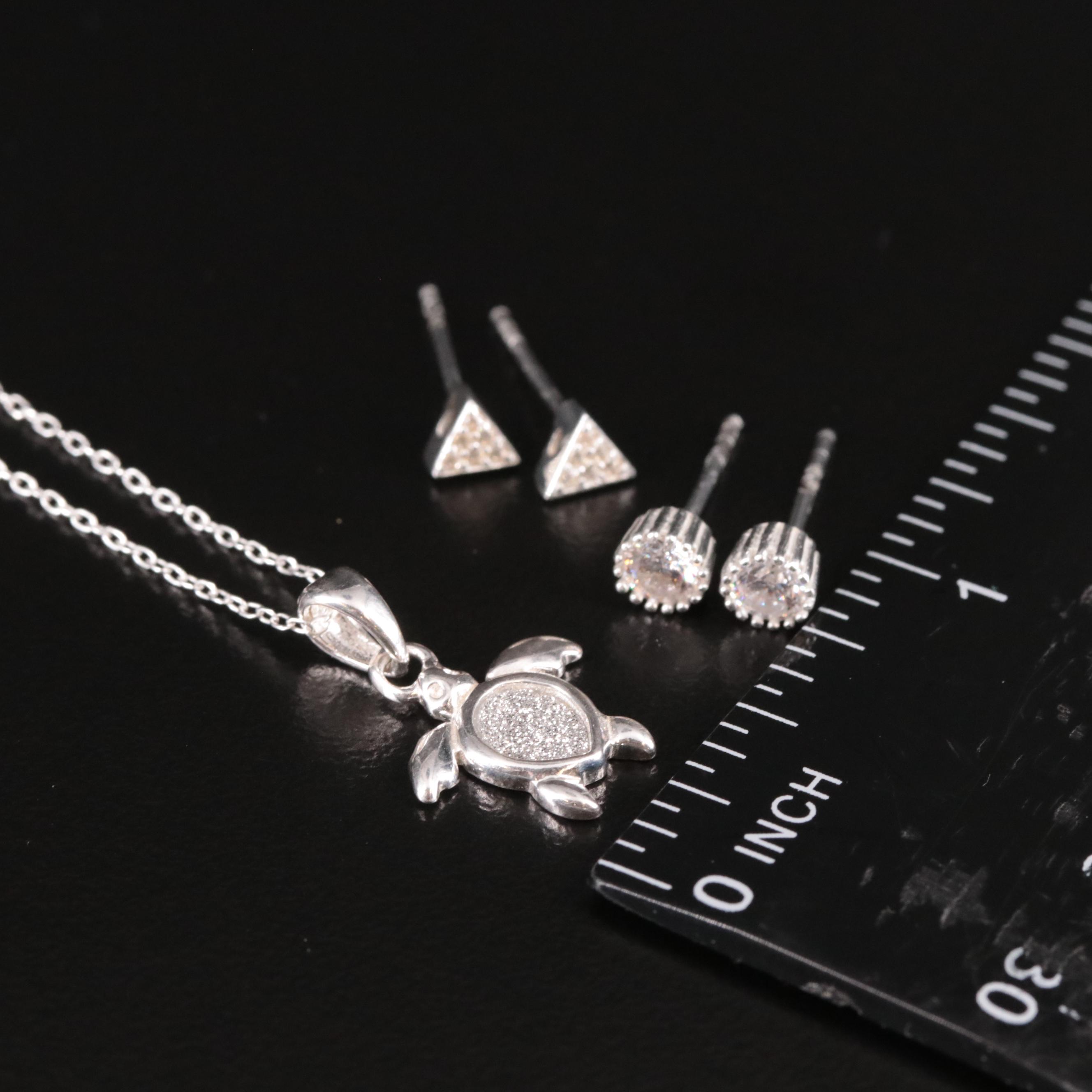 Sterling Necklace and Earrings Set Featuring Cubic Zirconia