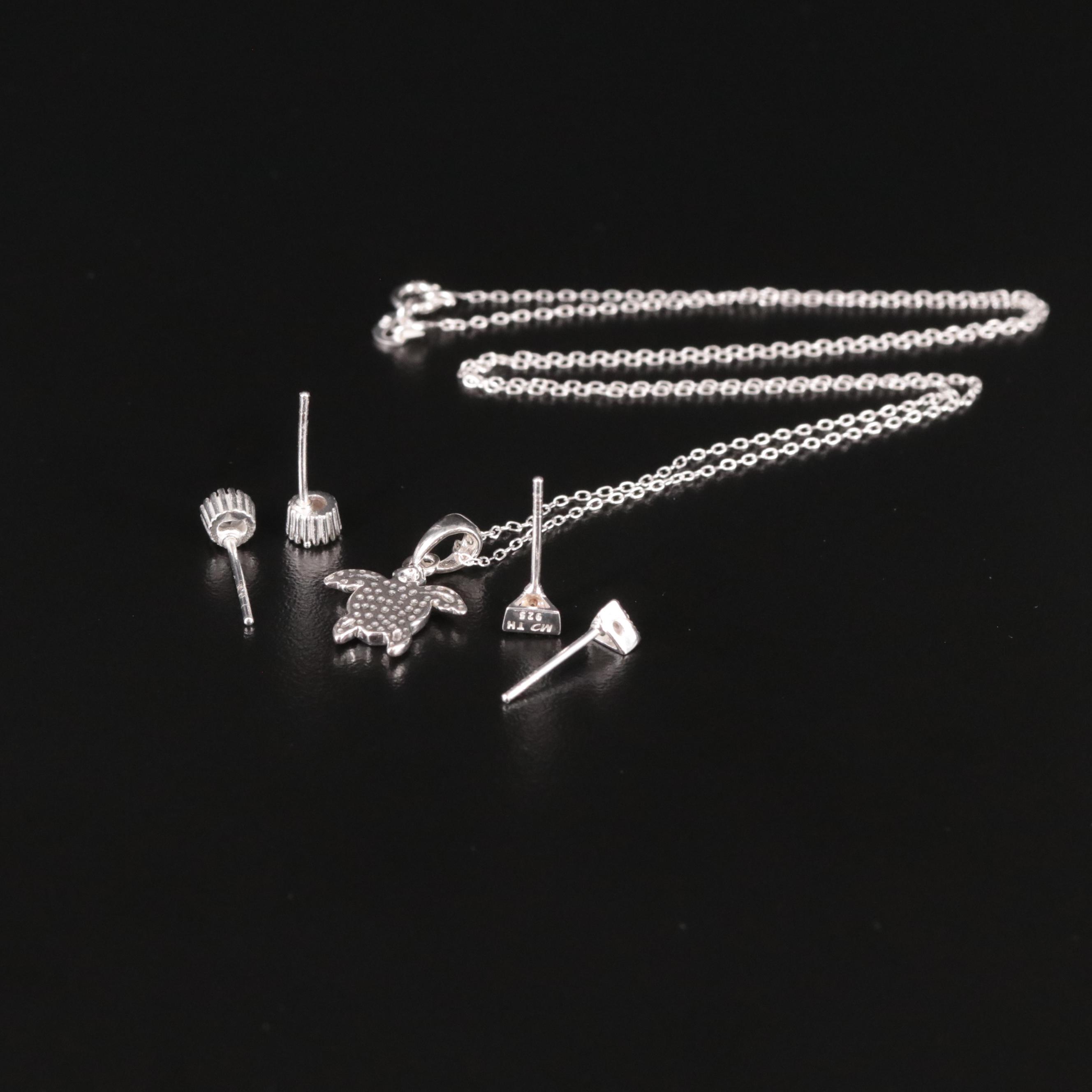 Sterling Necklace and Earrings Set Featuring Cubic Zirconia