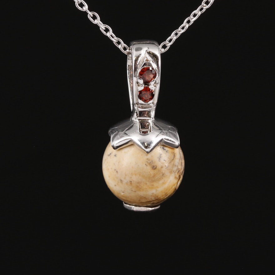 Sterling Jasper and Garnet Pendant Necklace