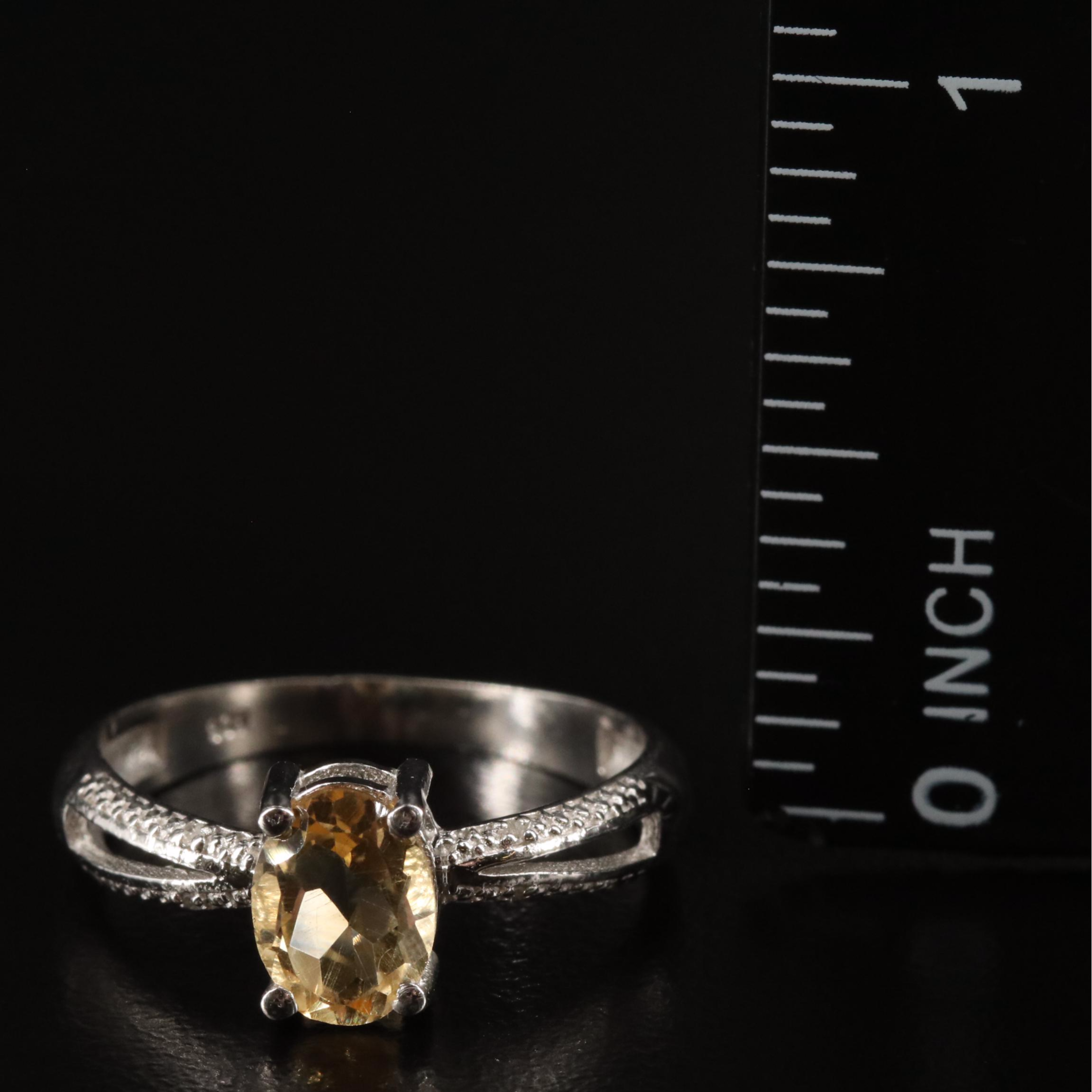 Sterling Citrine and Diamond Ring