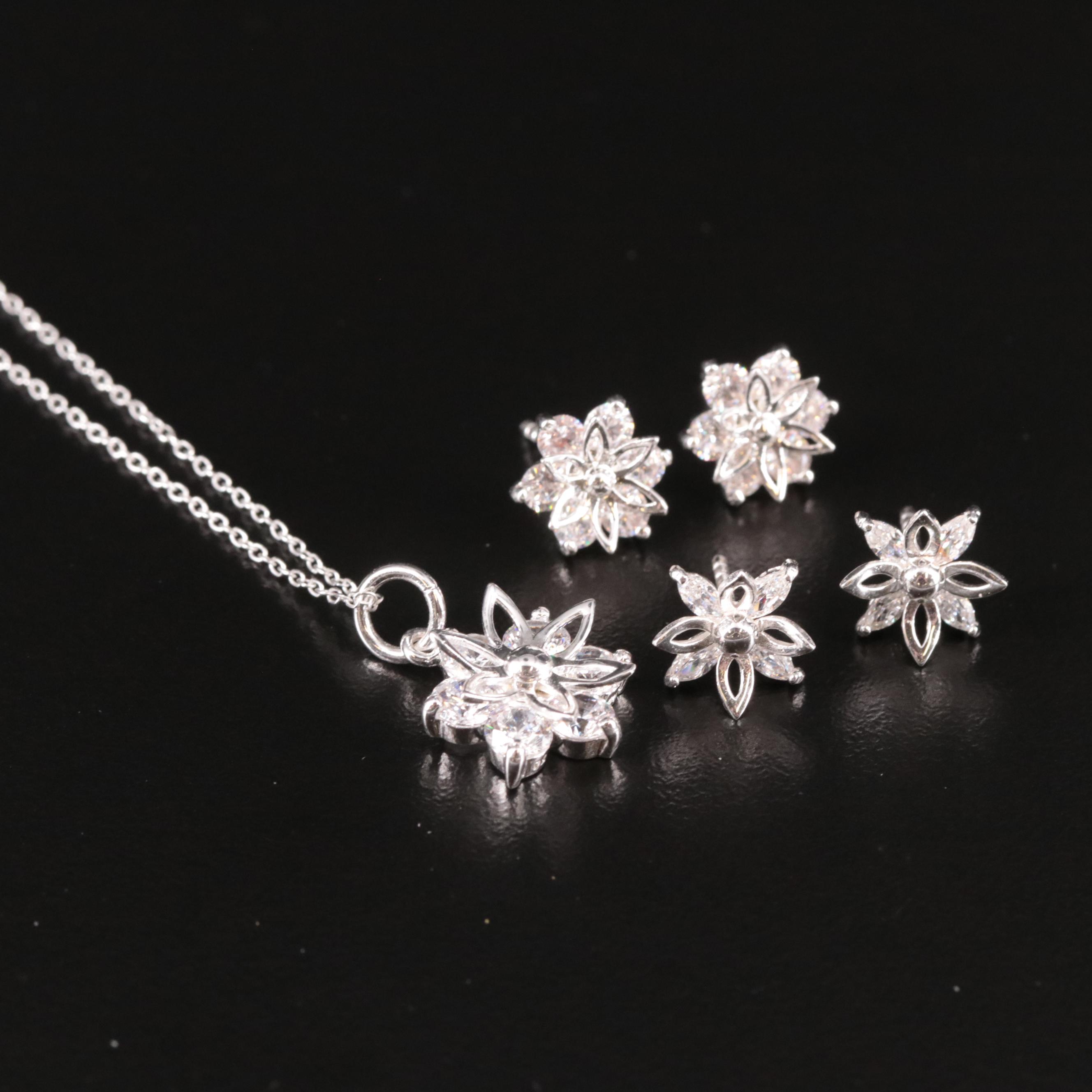Sterling Necklace and Earrings Set Featuring Cubic Zirconia