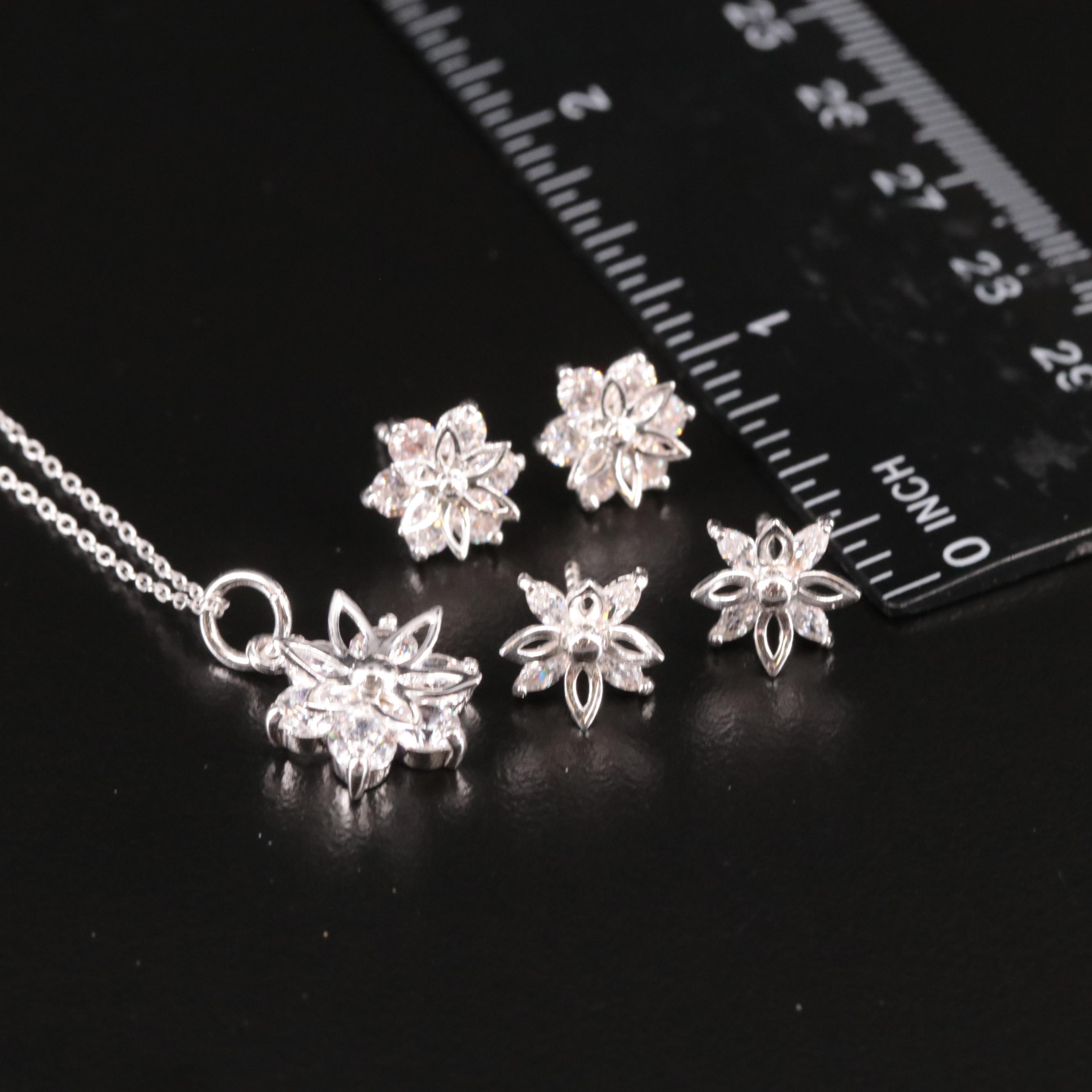 Sterling Necklace and Earrings Set Featuring Cubic Zirconia