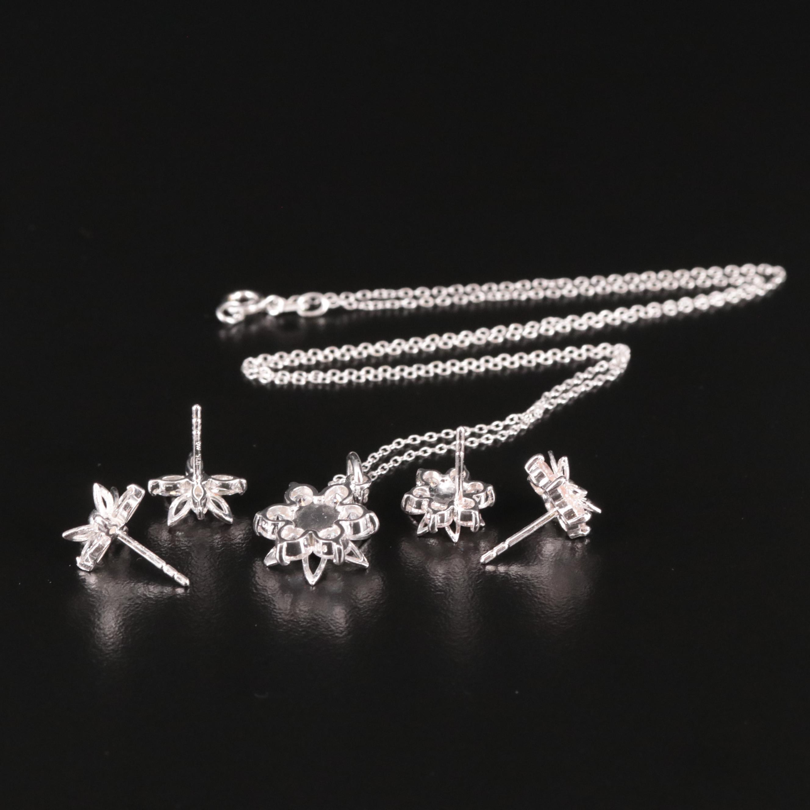 Sterling Necklace and Earrings Set Featuring Cubic Zirconia