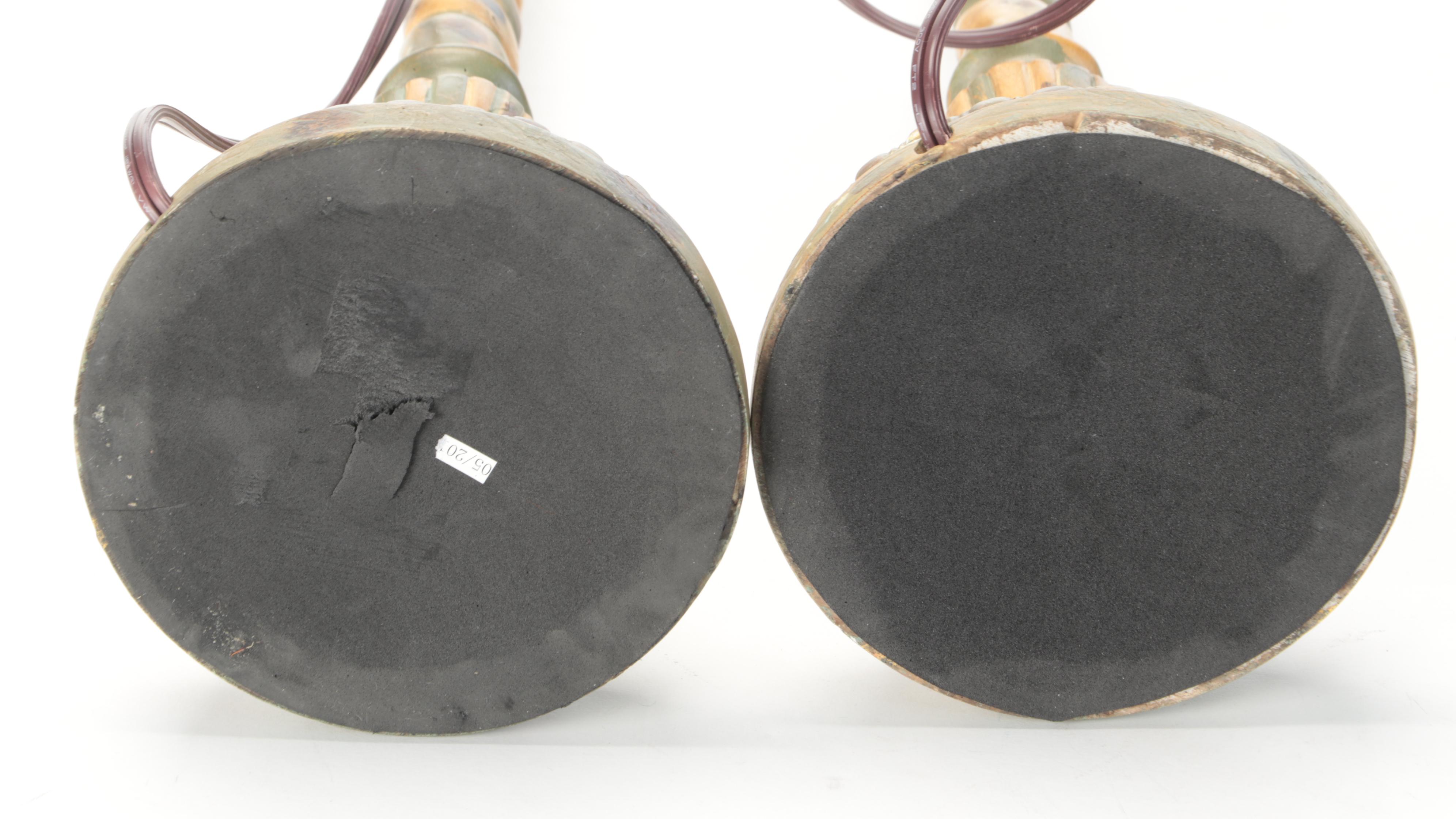 Pair of Great Creator Paint-Decorated Spiral Carved Candlestick Lamps, 21st C