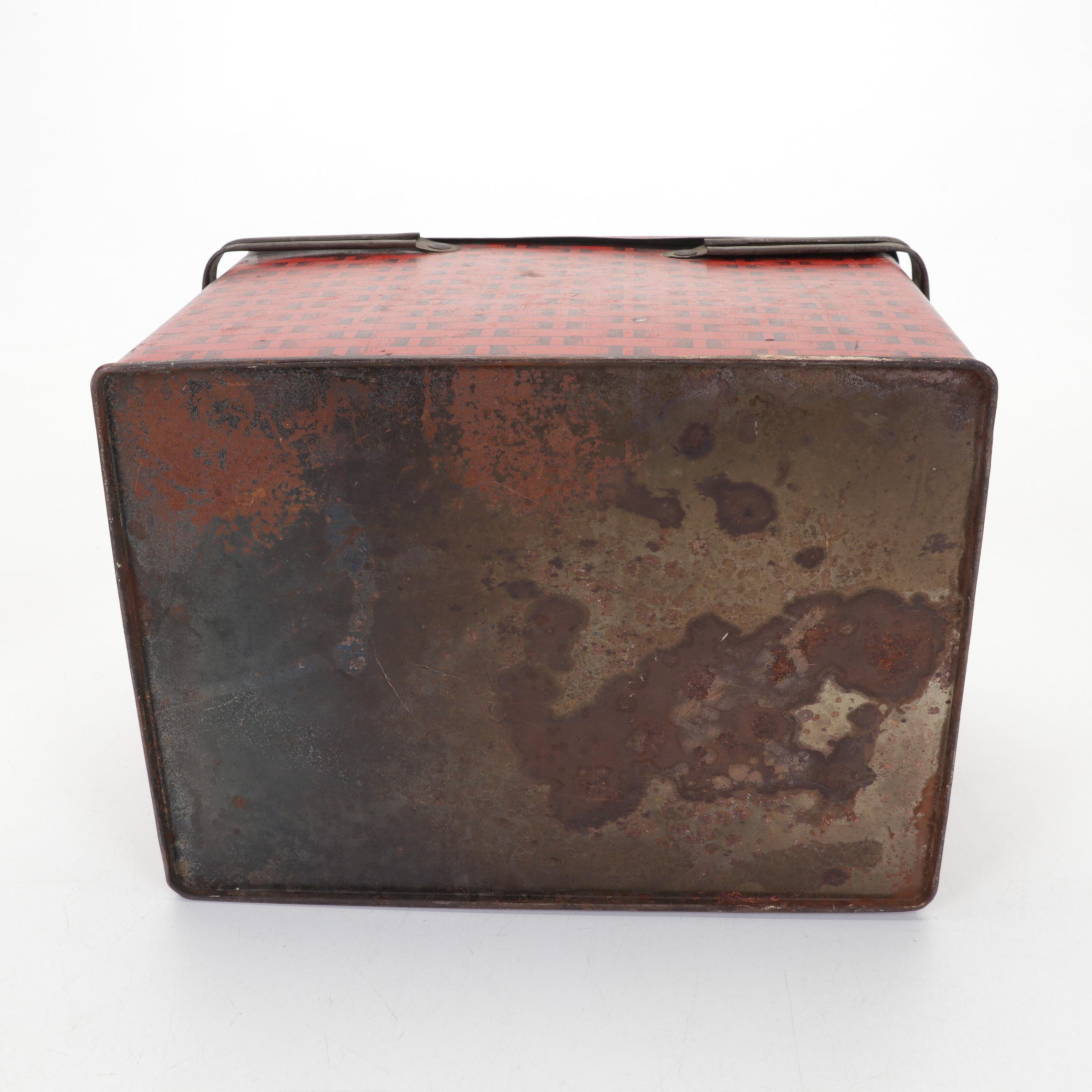 Fenton Hobnail Milk Glass Banana Bowl with Tin Litho Tobacco Box and Other Décor