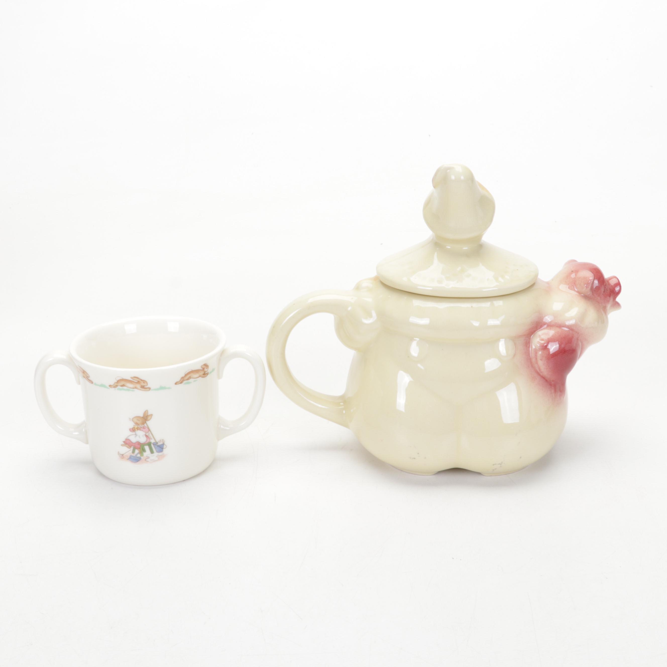 Fenton Hobnail Milk Glass Banana Bowl with Tin Litho Tobacco Box and Other Décor