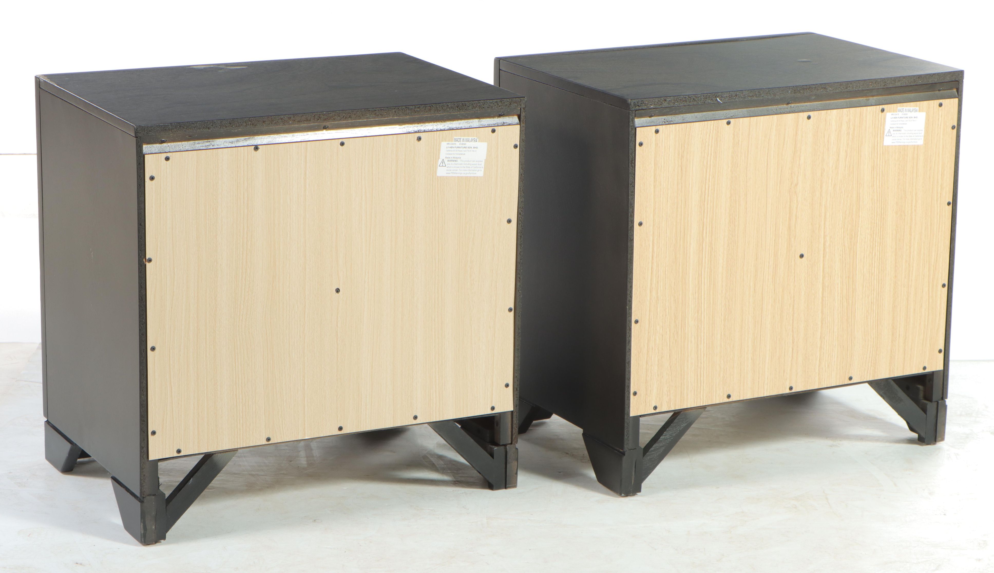 Pair of Lii Hen Furniture Modernist Style Ebonized Two-Drawer Nightstands