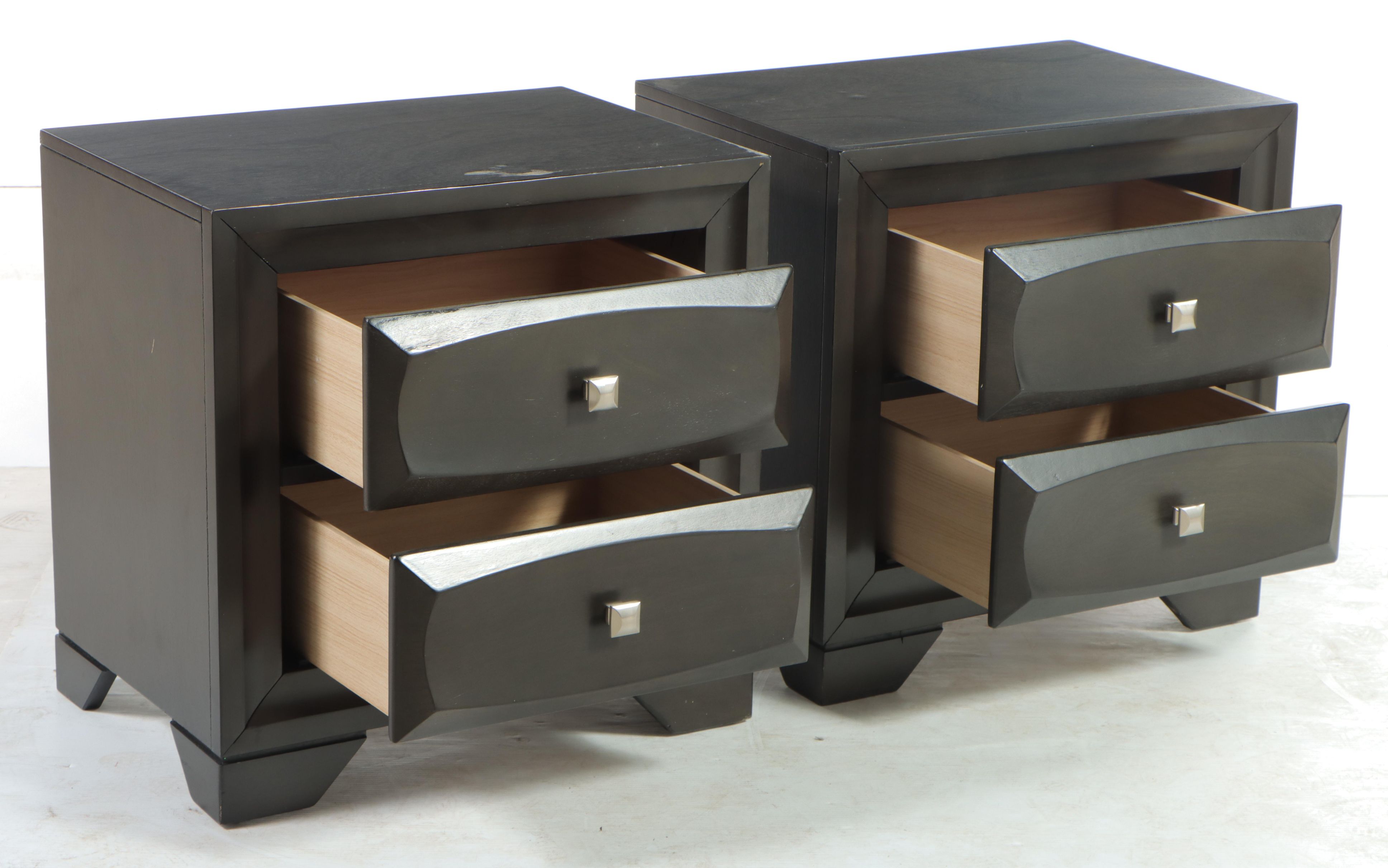 Pair of Lii Hen Furniture Modernist Style Ebonized Two-Drawer Nightstands