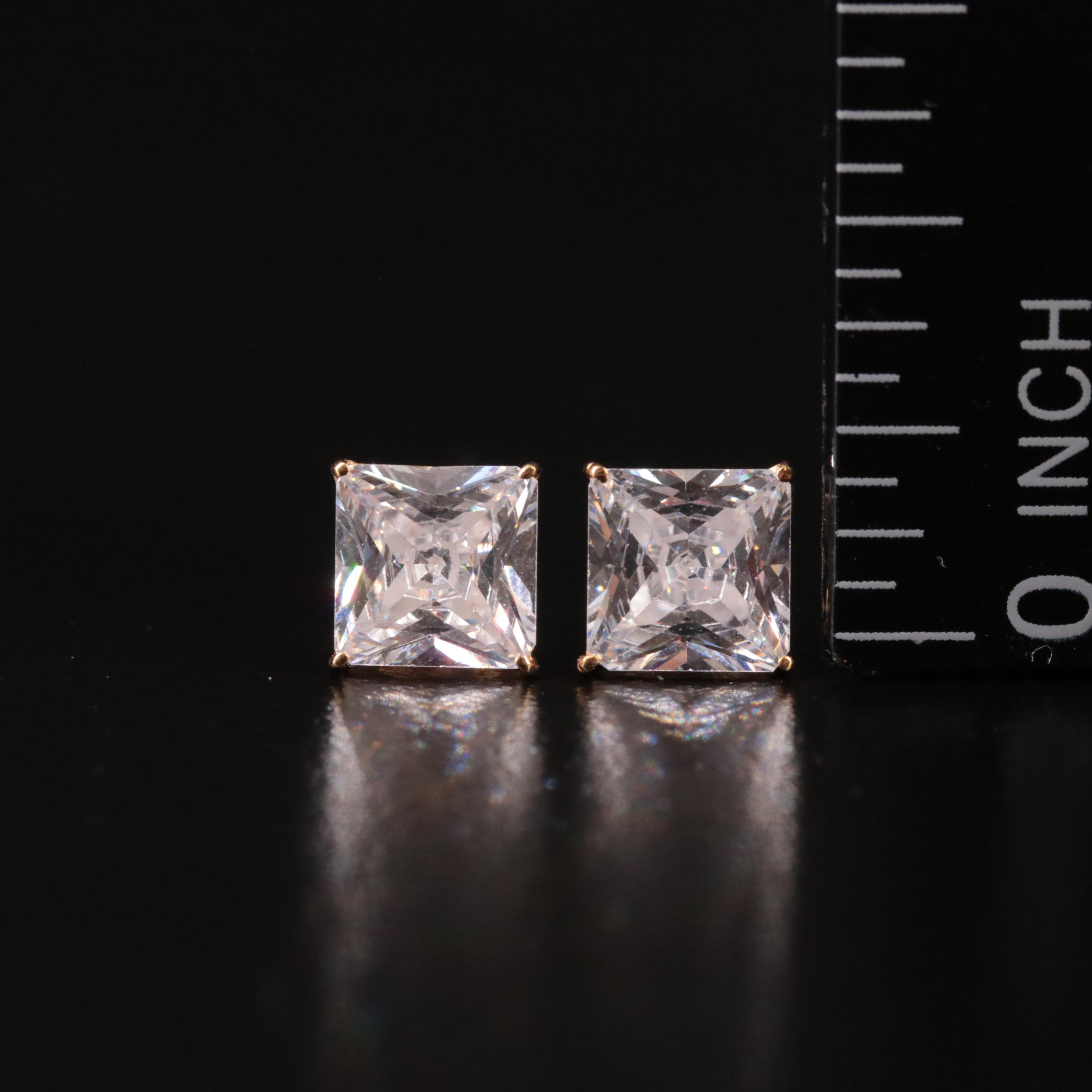 14K Cubic Zirconia Square Stud Earrings