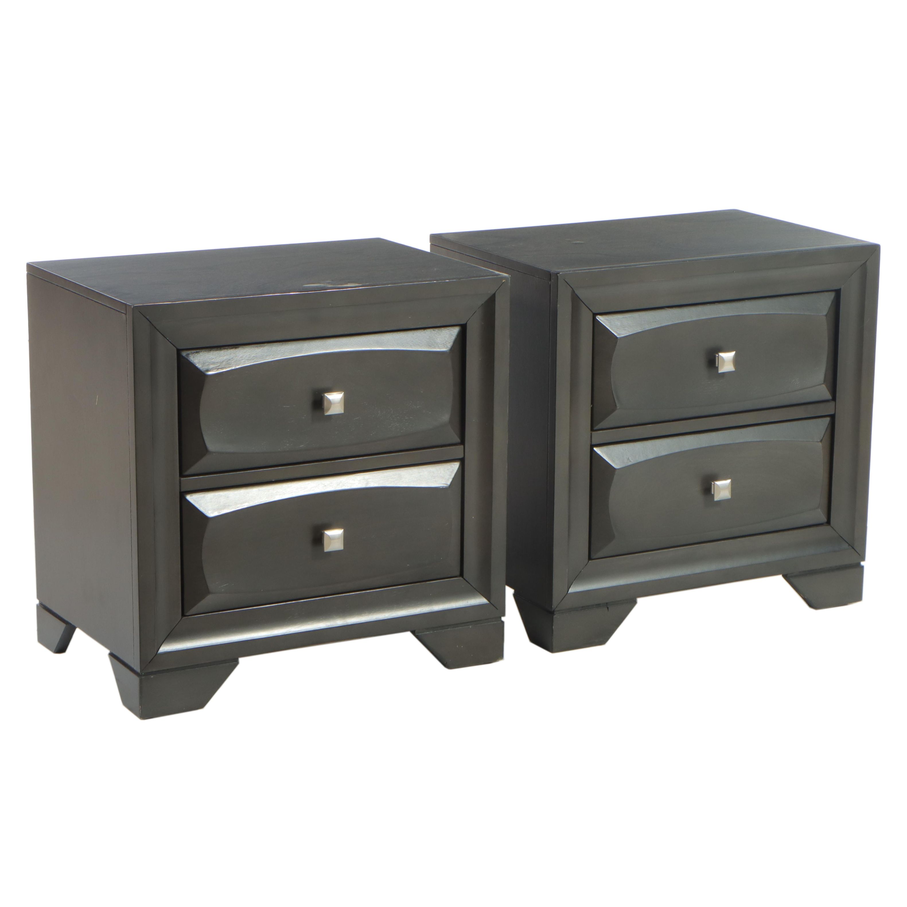 Pair of Lii Hen Furniture Modernist Style Ebonized Two-Drawer Nightstands
