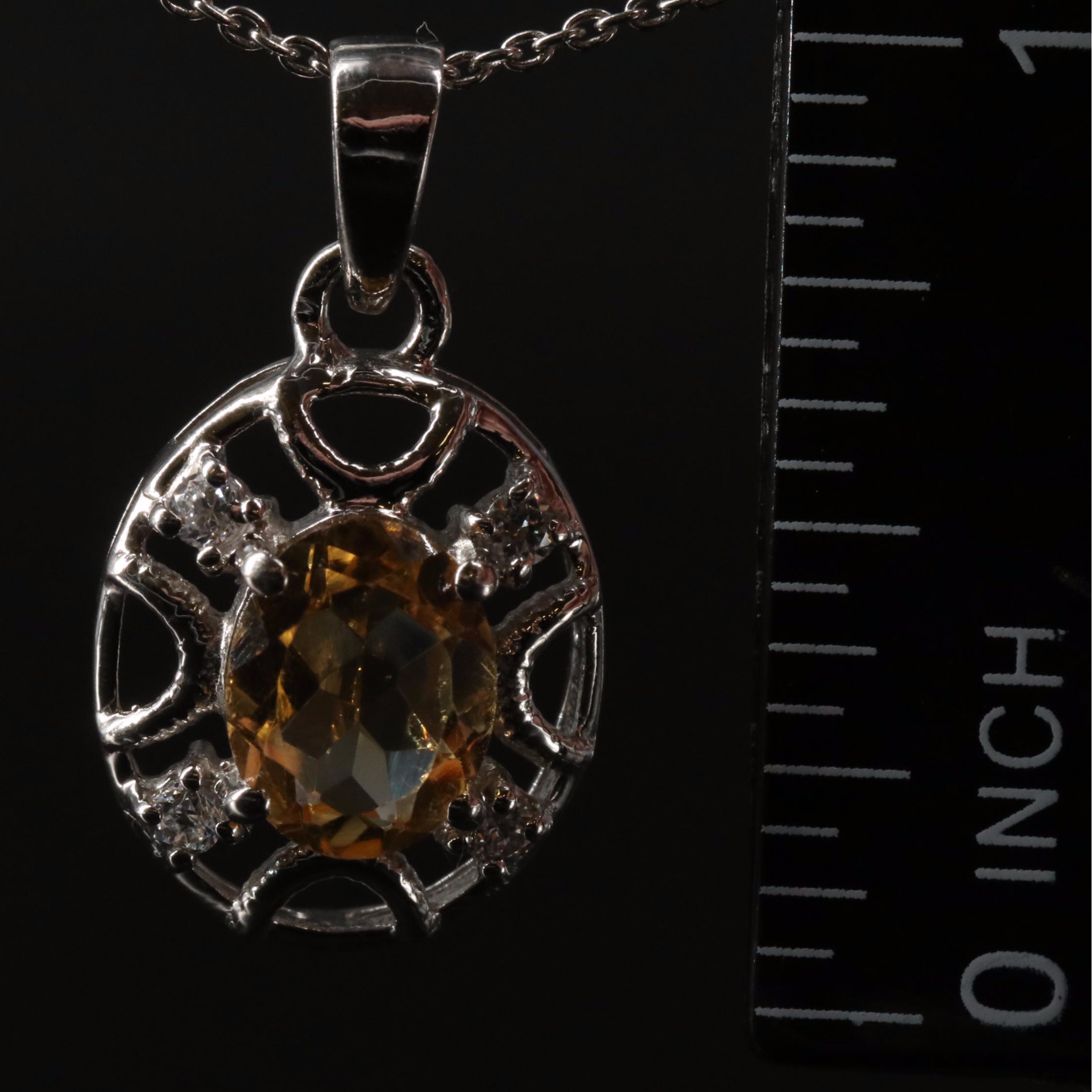 Sterling Citrine and Cubic Zirconia Pendant Necklace