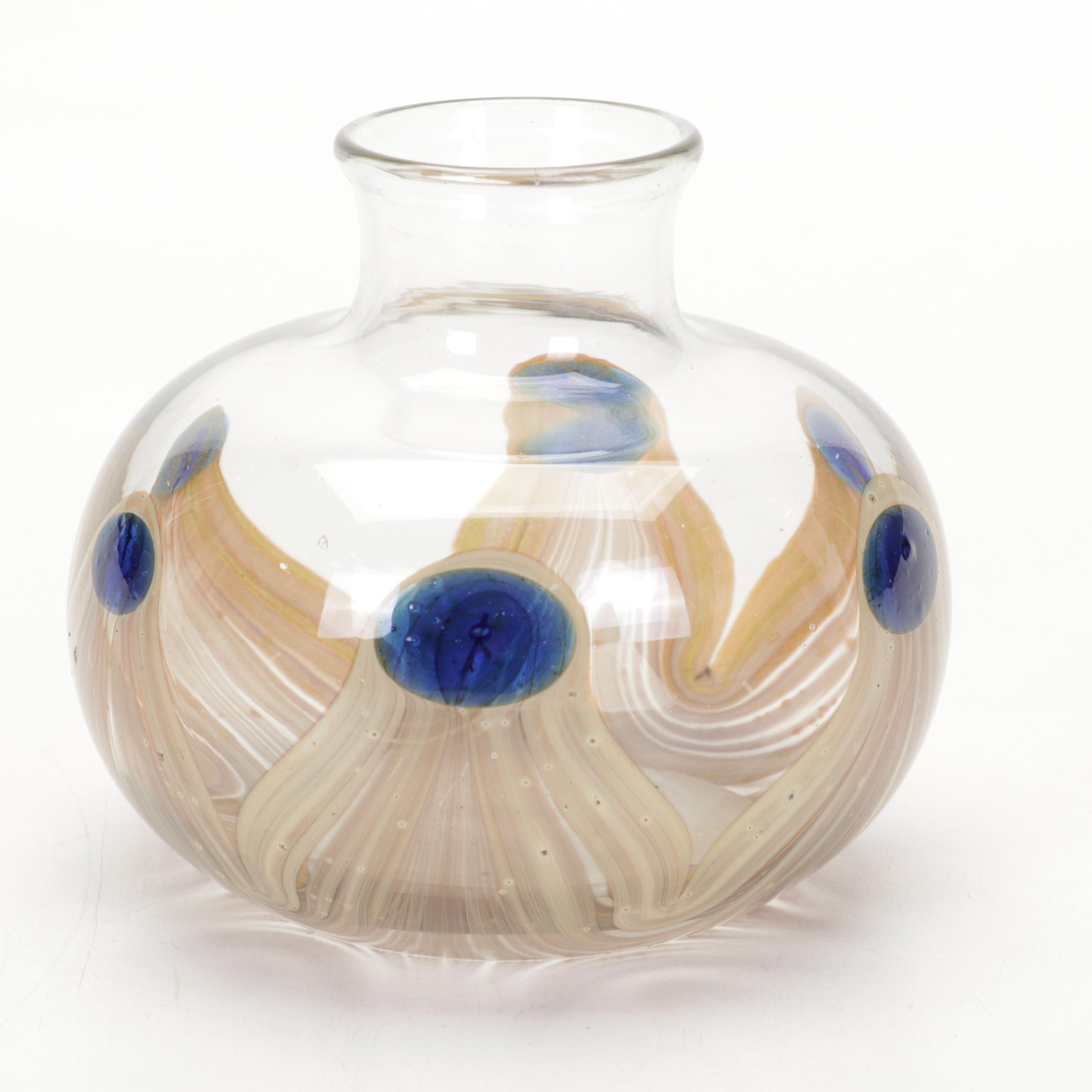 T.M. Hoff "Rising Moon" Copper and Mica Wall Sconce, and Art Glass Vase, Tumbler