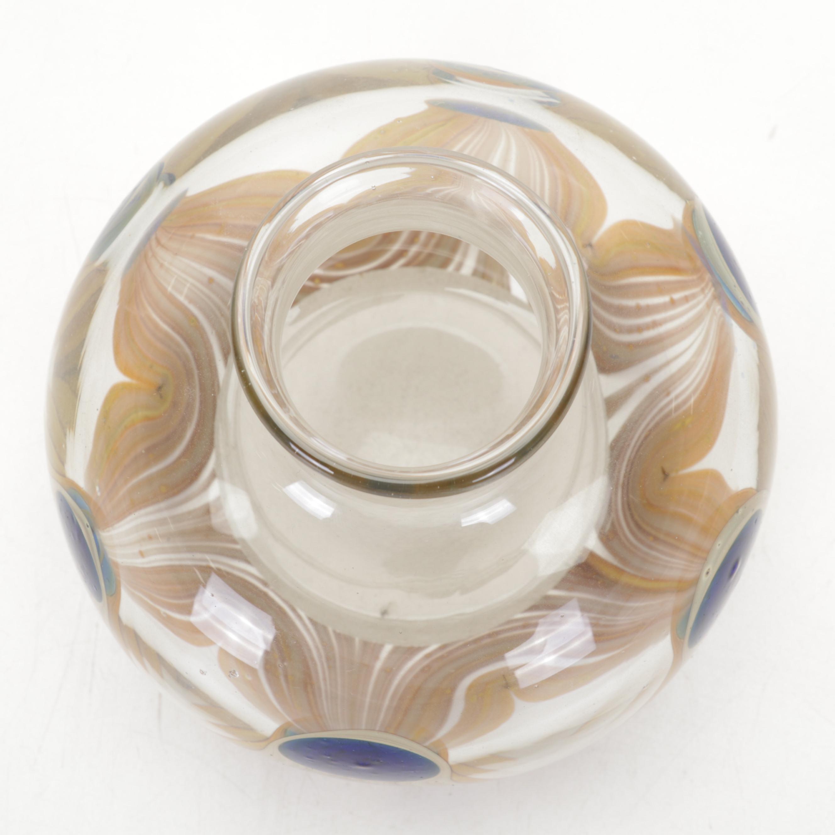 T.M. Hoff "Rising Moon" Copper and Mica Wall Sconce, and Art Glass Vase, Tumbler