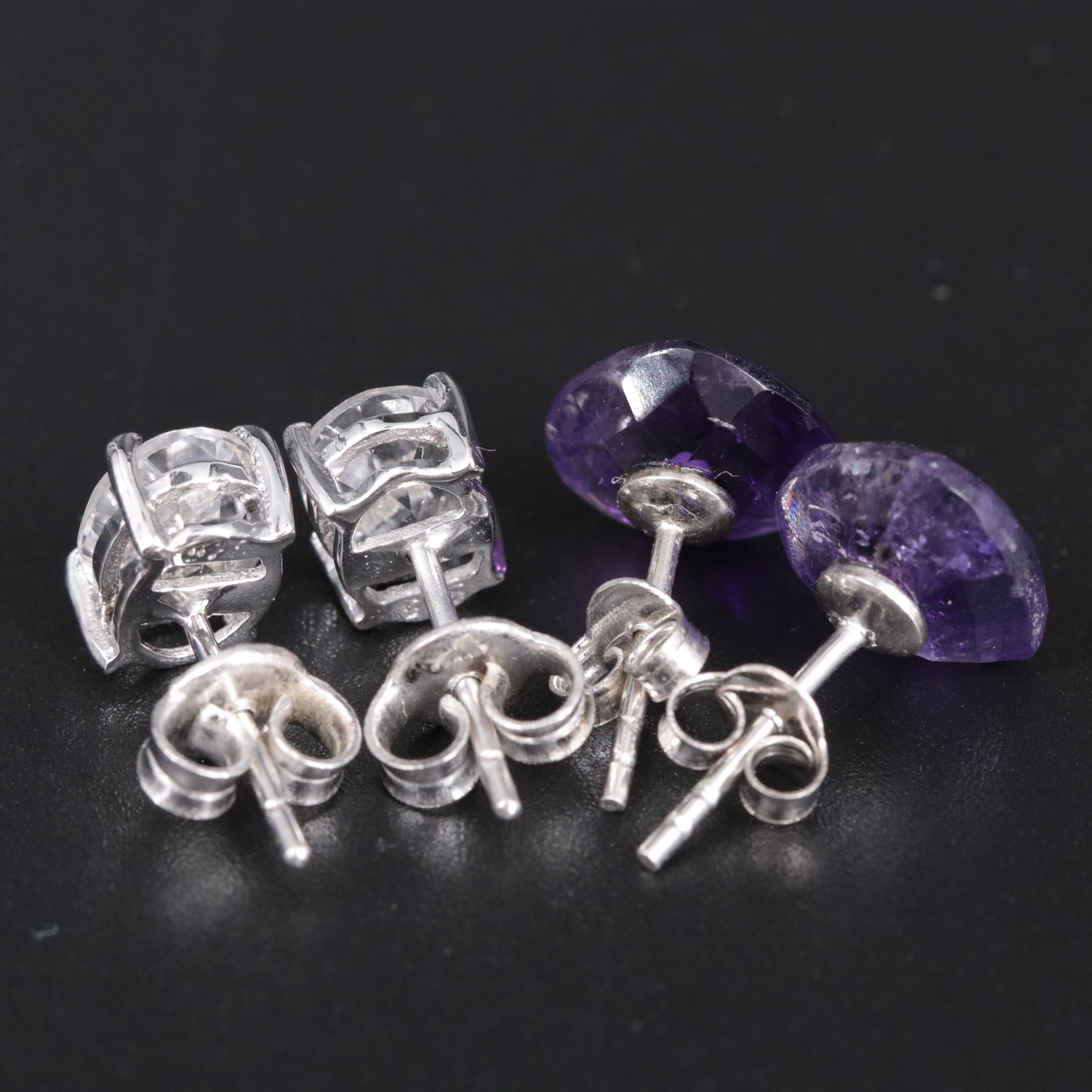 Sterling Stud Earrings Including Amethyst