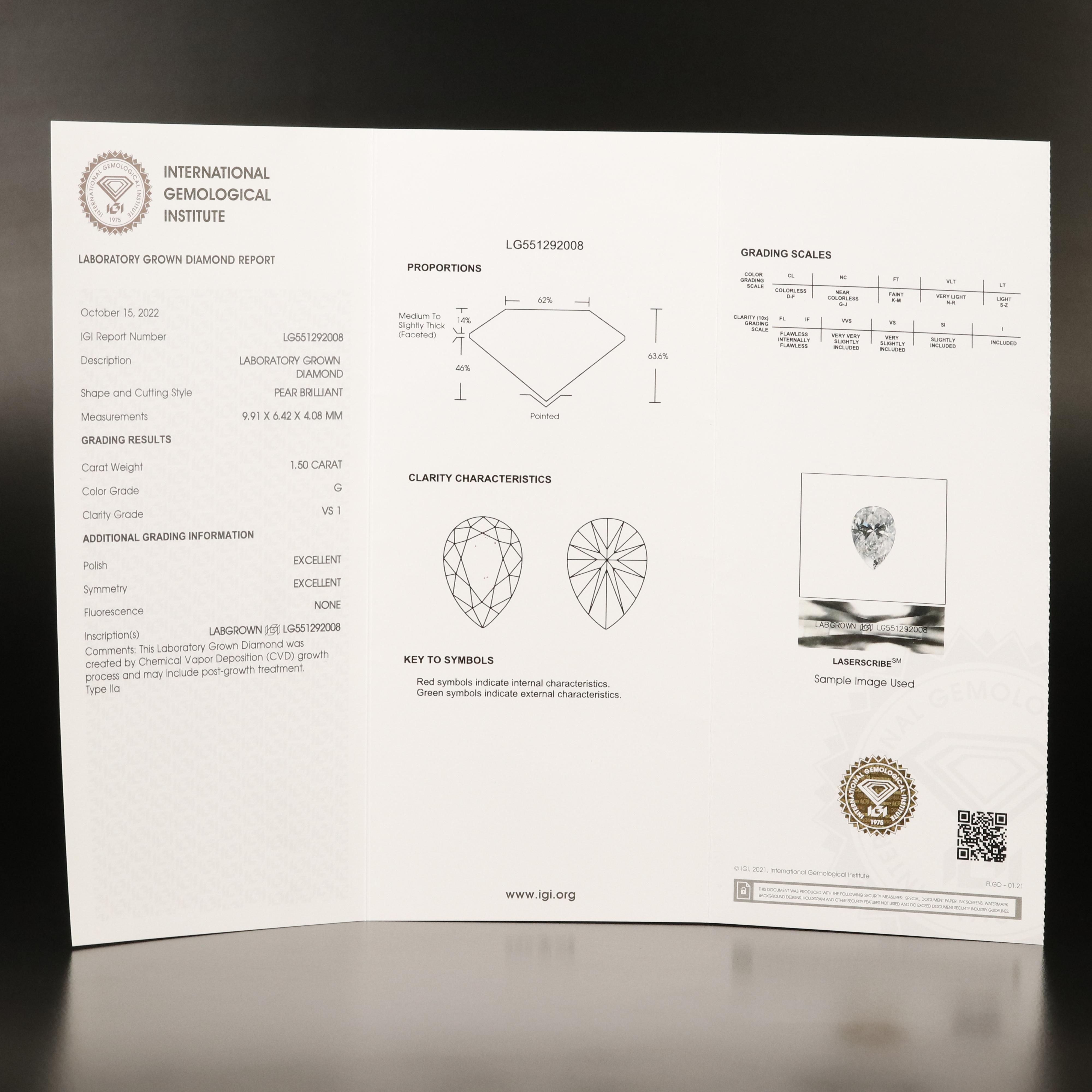 Loose 1.50 CT Lab Grown Diamond with IGI Report