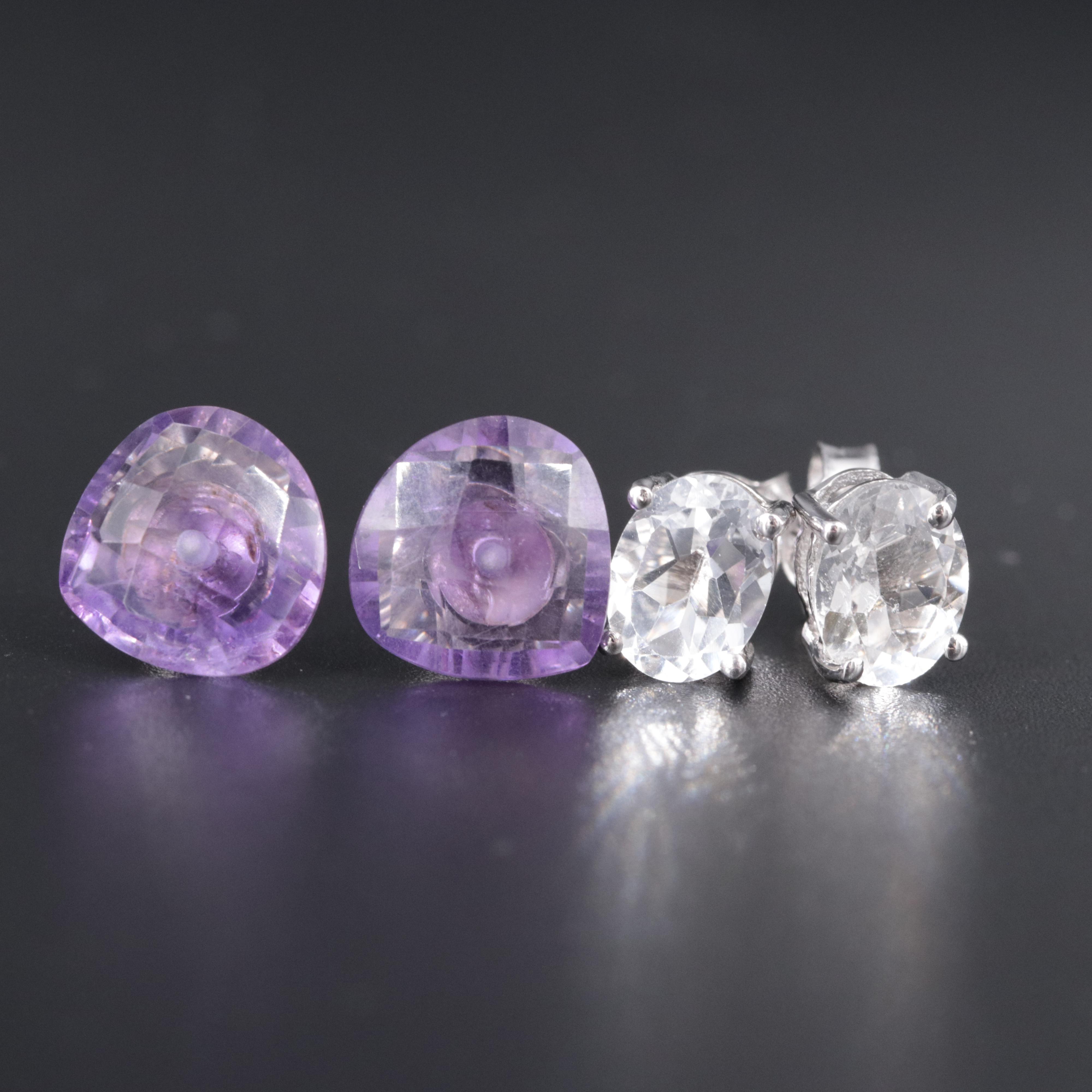 Sterling Silver Stud Earrings Featuring Amethyst