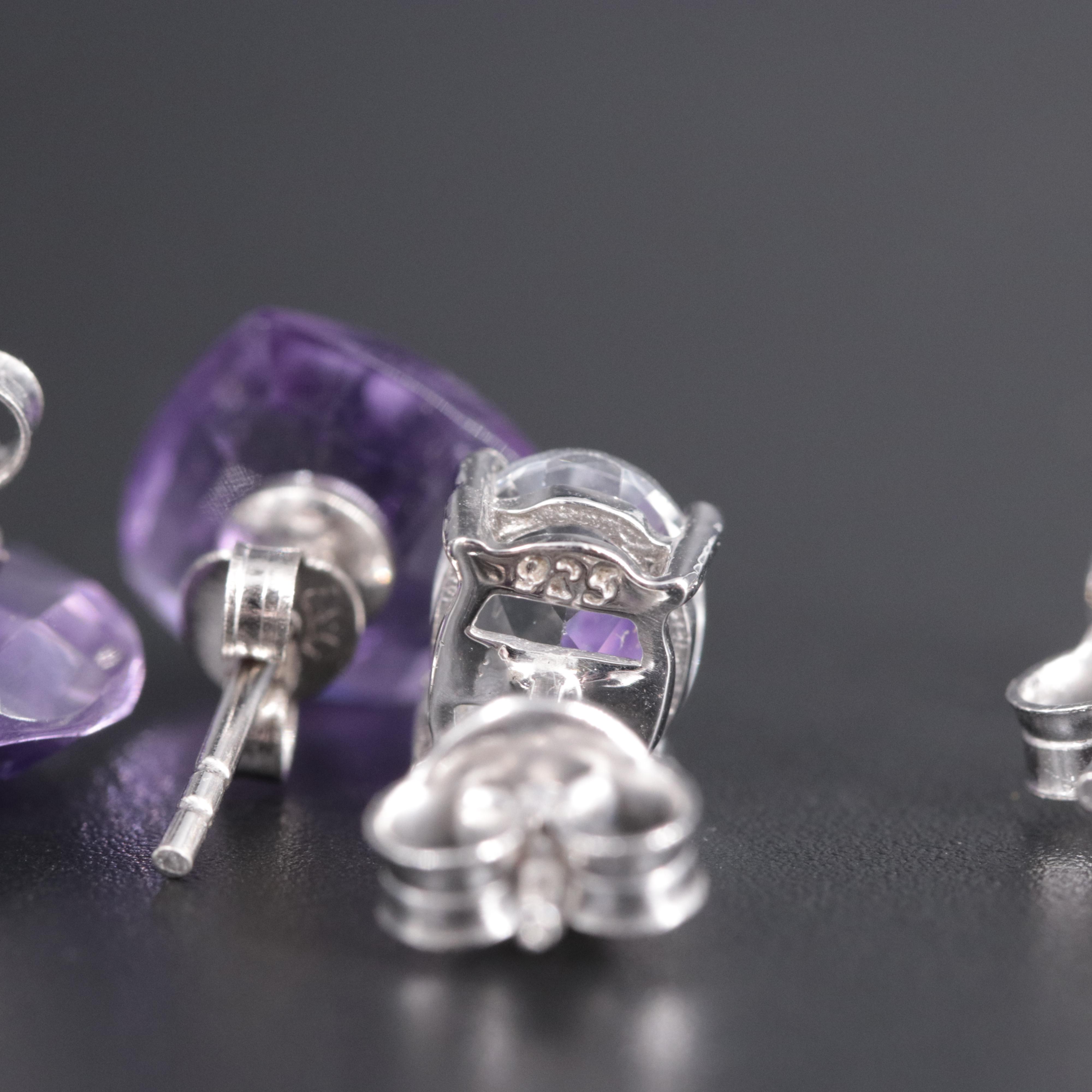 Sterling Silver Stud Earrings Featuring Amethyst