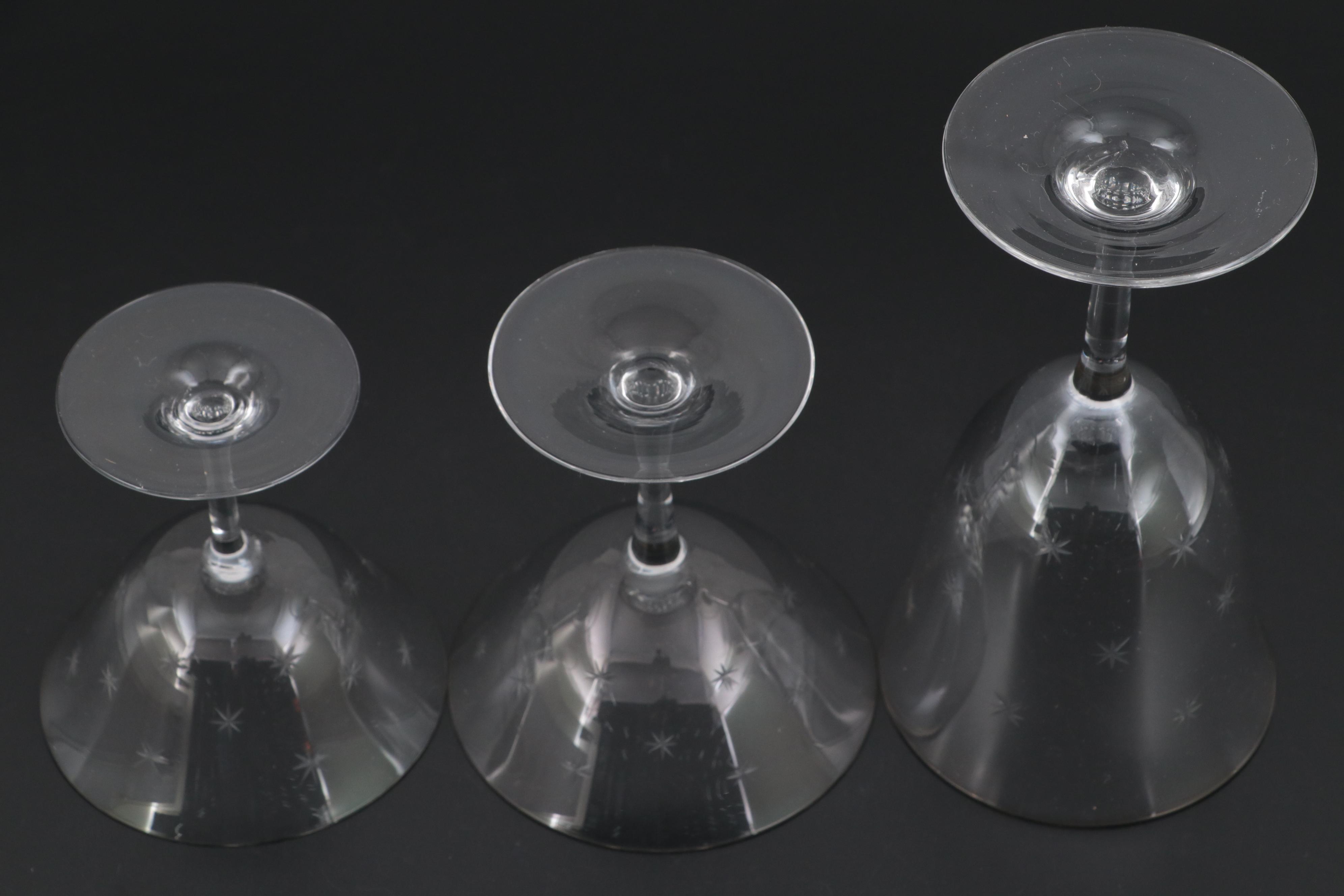 Star Cut Glass Champagne Coupes and Stemware, Mid to Late 20th C.