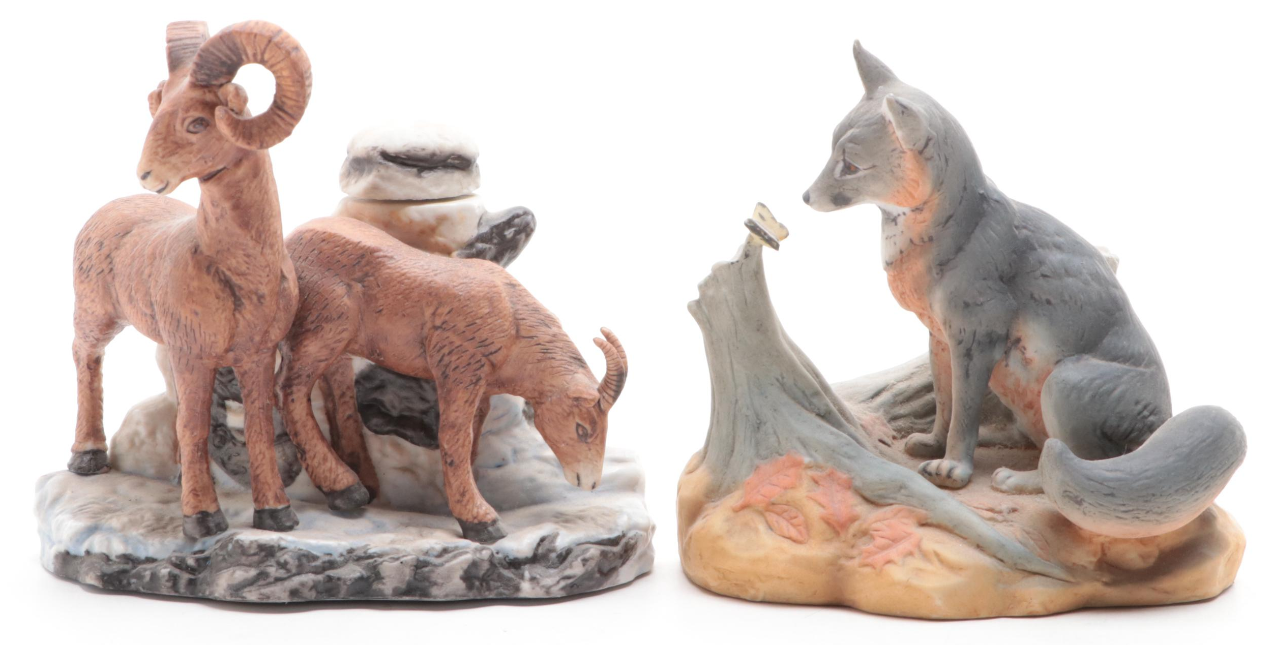 Ski Country "Gray Fox with Butterfly" and Other Animal Shaped Decanters