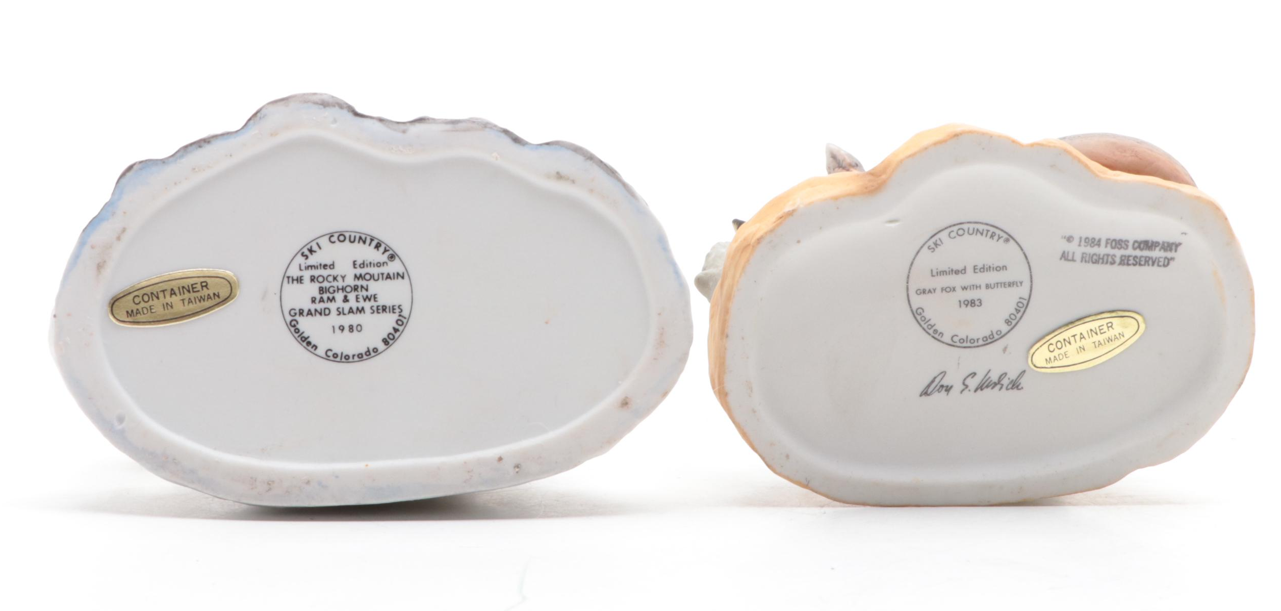 Ski Country "Gray Fox with Butterfly" and Other Animal Shaped Decanters