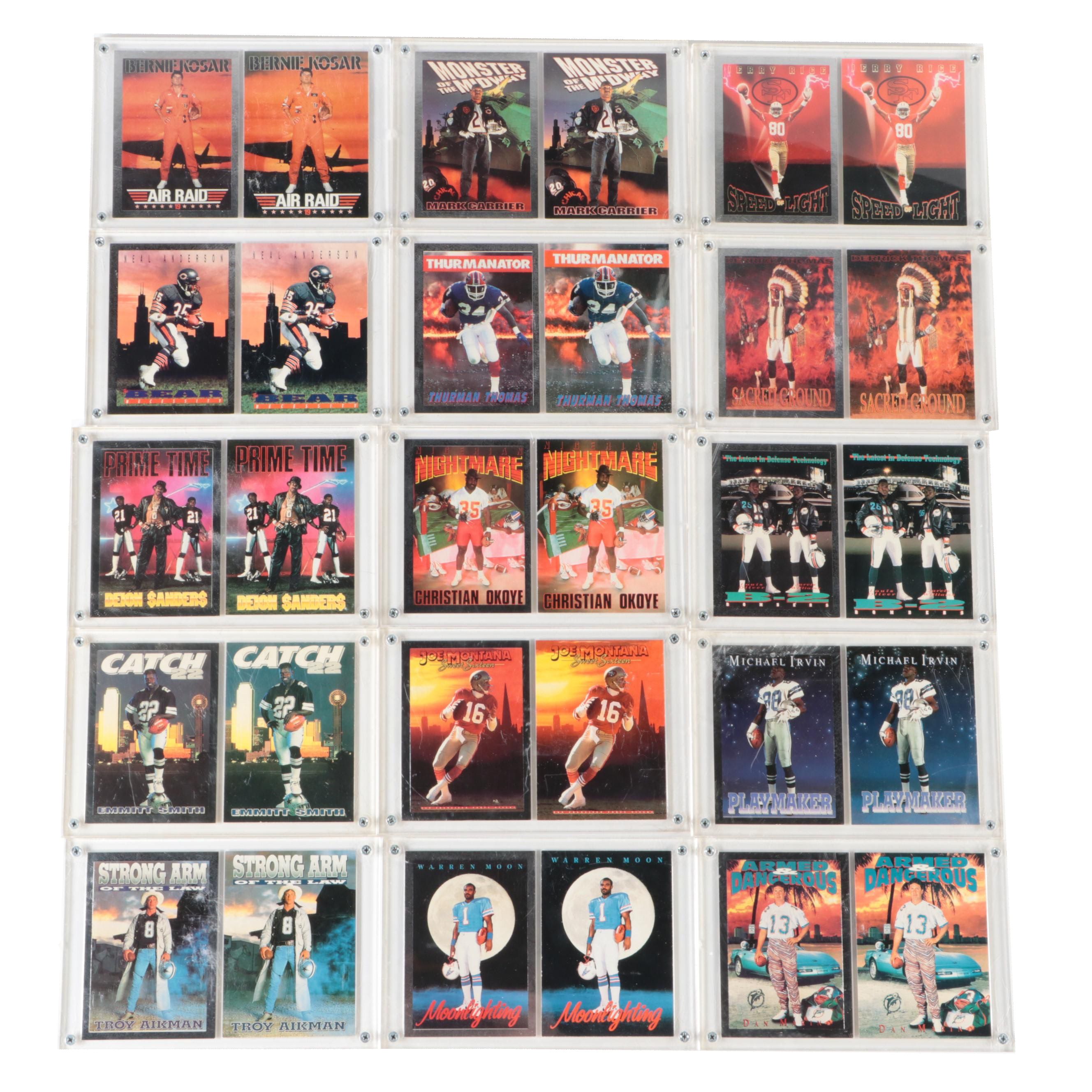 Skybox Football Cards with Metallic Including Joe Montana, Emmitt Smith, 1990s