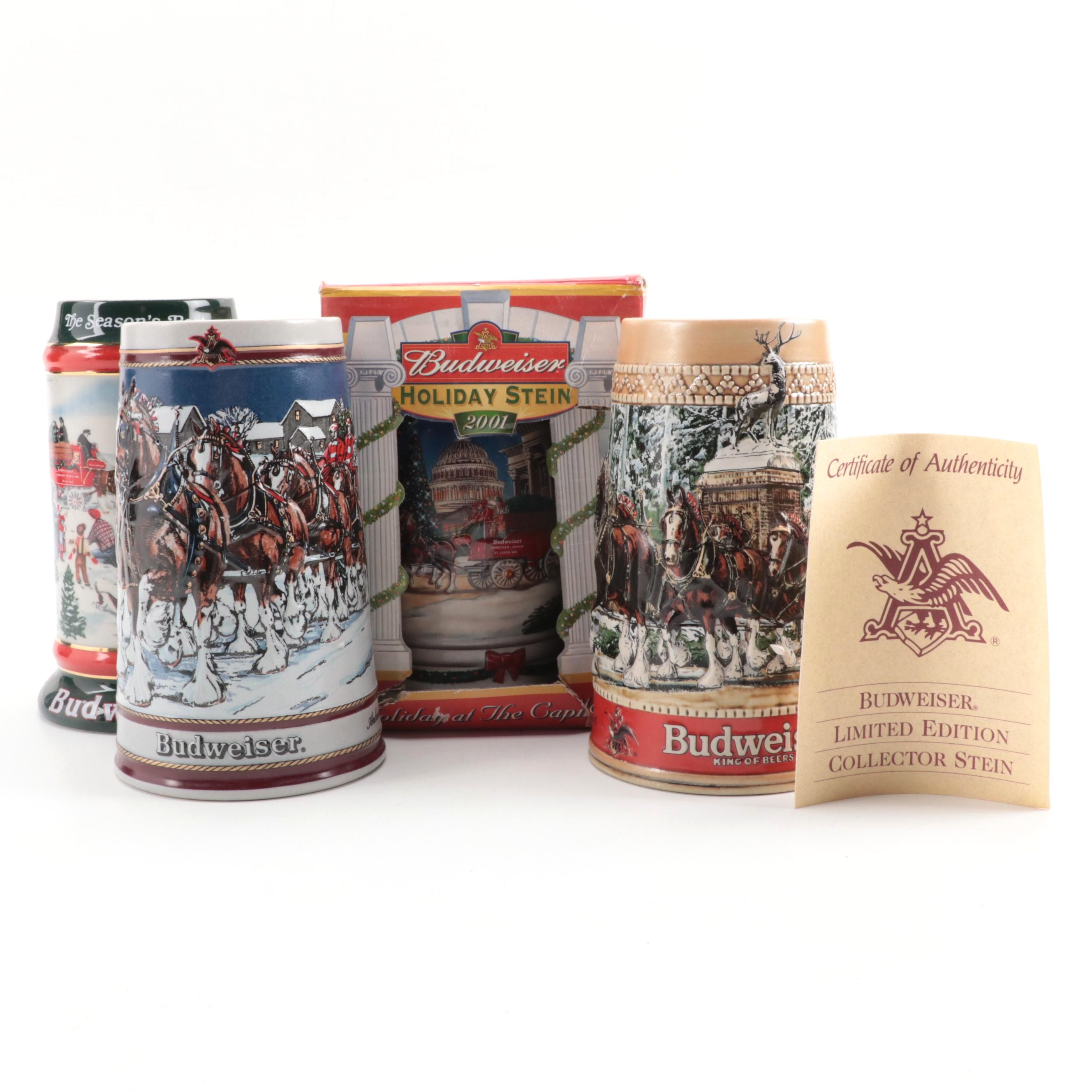 Ceramarte for Anheuser-Busch Budweiser Ceramic Christmas Steins