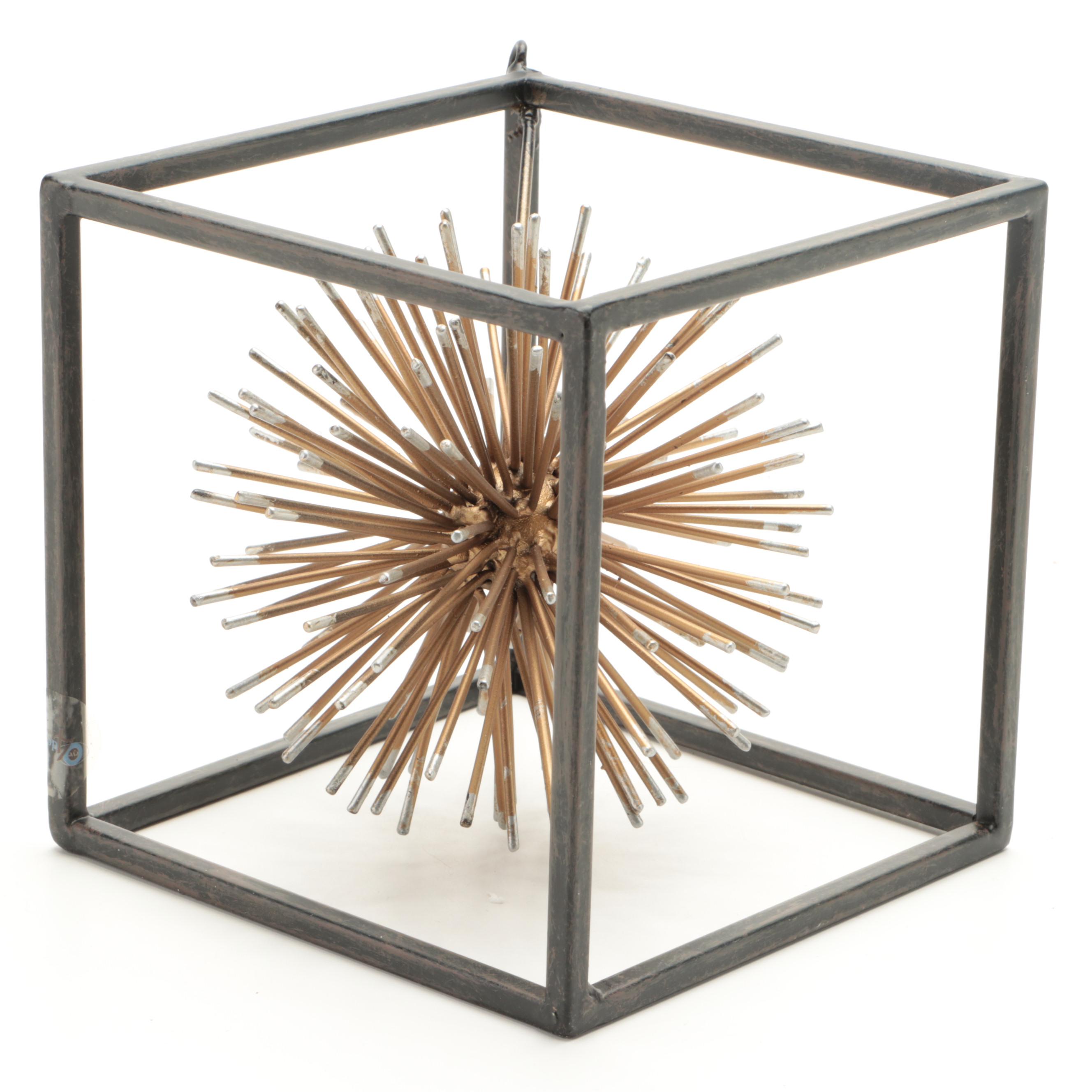 Gilt Metal Wire Bicycle Bookends with Banded Wood Spheres and Wall Décor