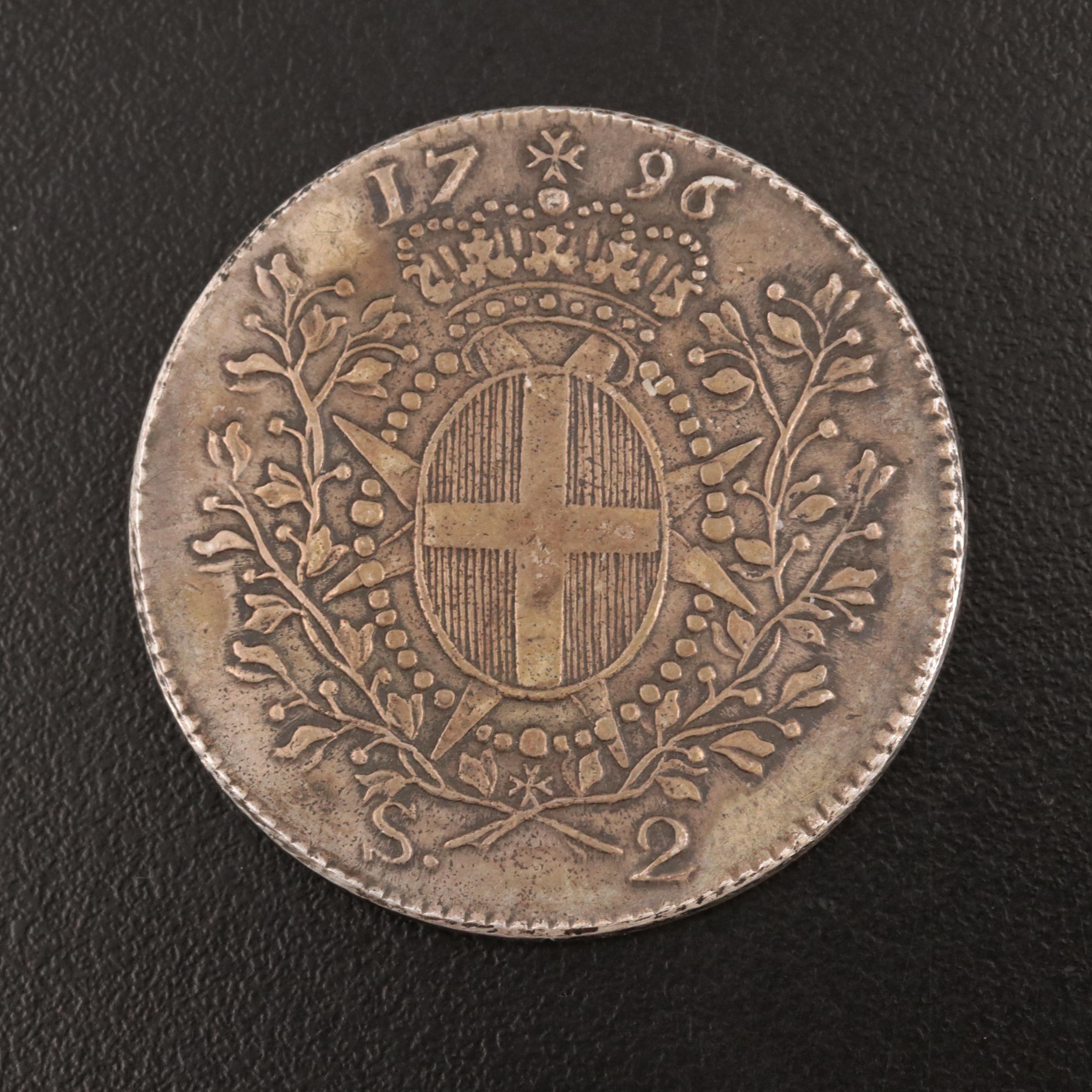 1796 Order of Malta Silver 2 Scudi Coin