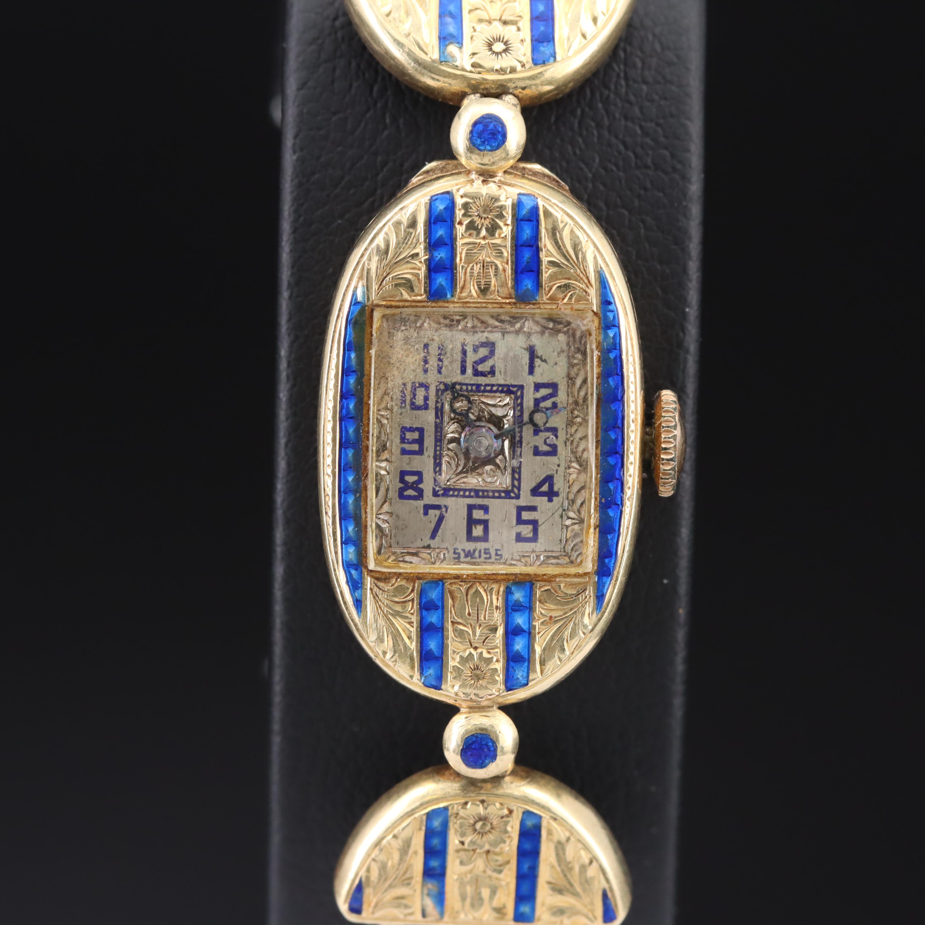 Vintage 14K and Enamel Cased Swiss Watch