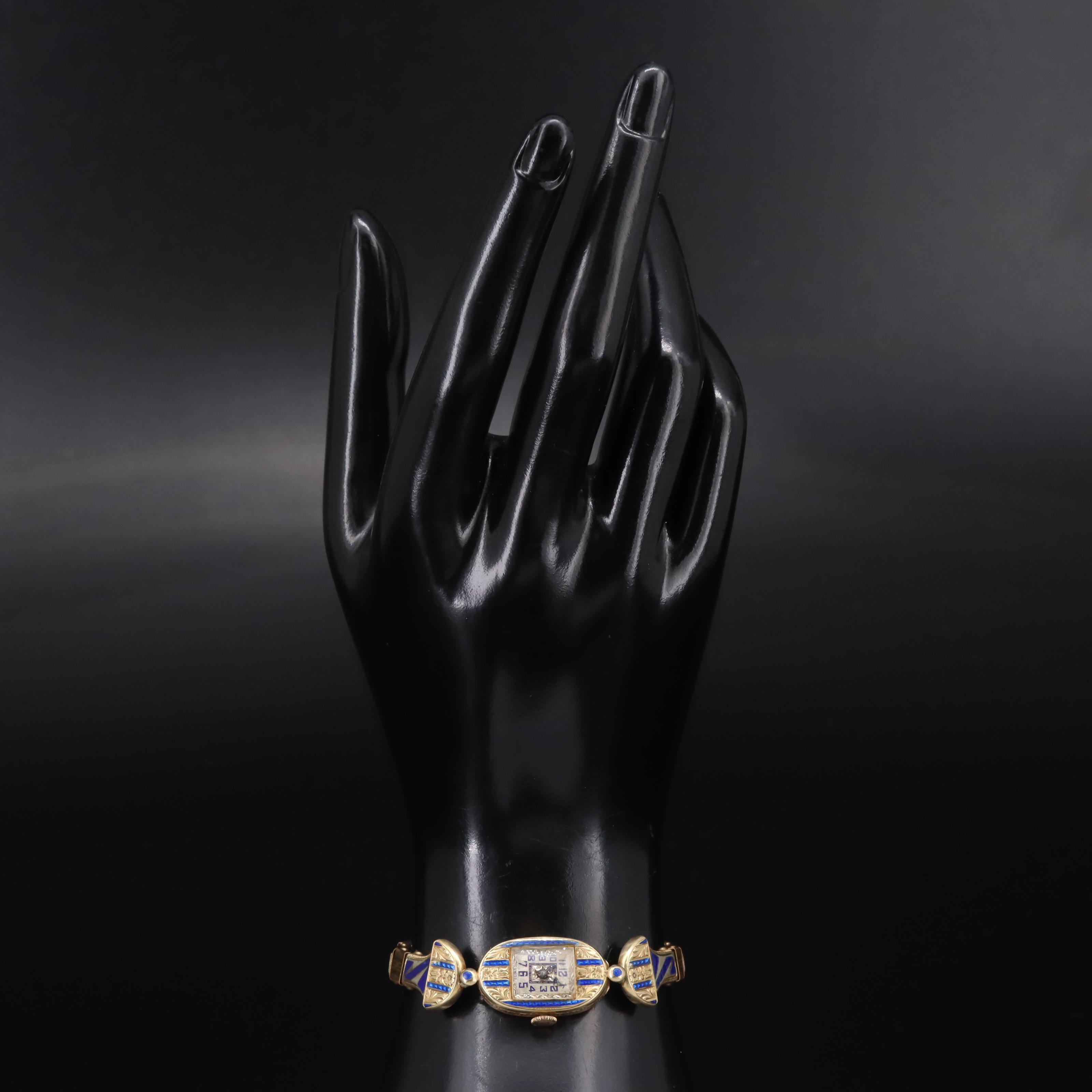 Vintage 14K and Enamel Cased Swiss Watch