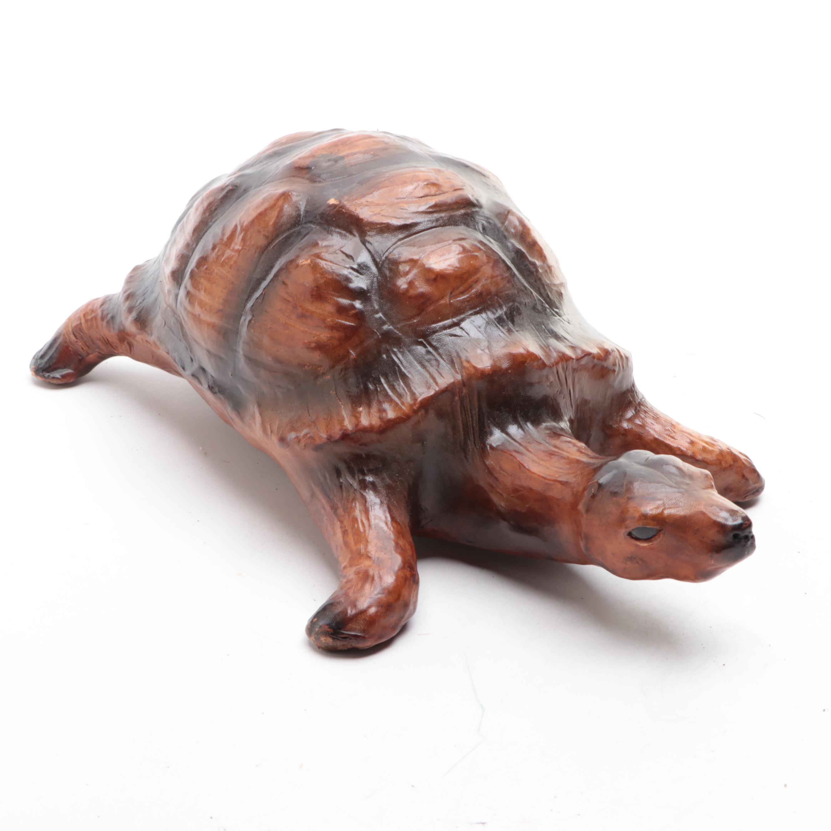 Hand-Crafted Leather Covered Tortoise Figure, Mid to Late 20th Century