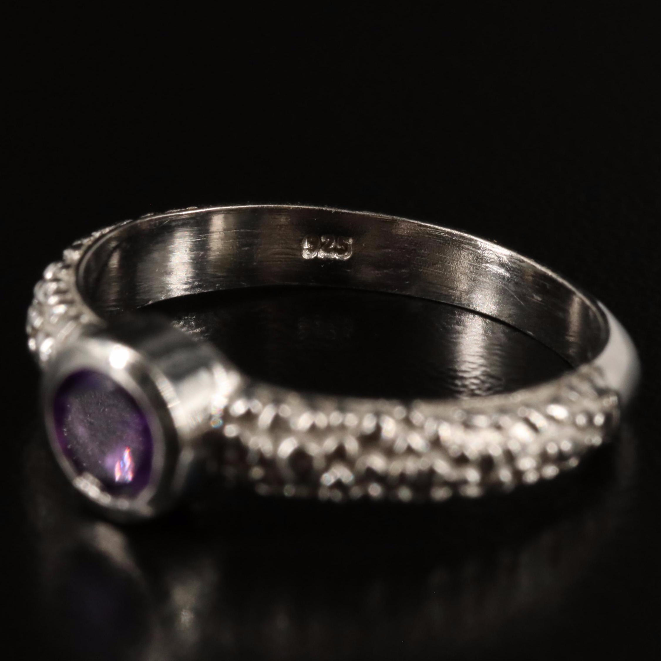 Sterling and Amethyst Textured Ring