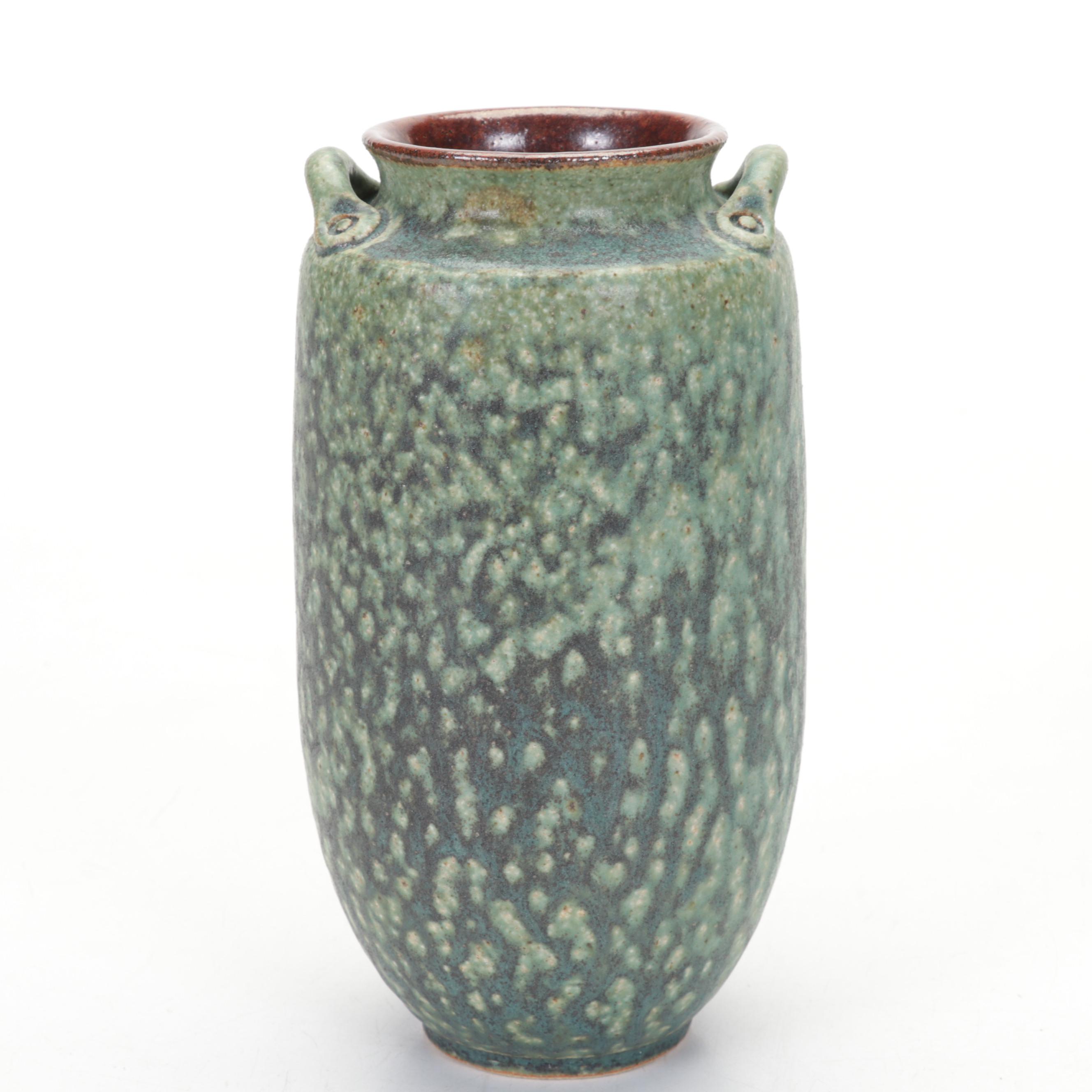 Thomas Arakawa Arts and Crafts Style Vase with Louise Miller Drip Glaze Vase