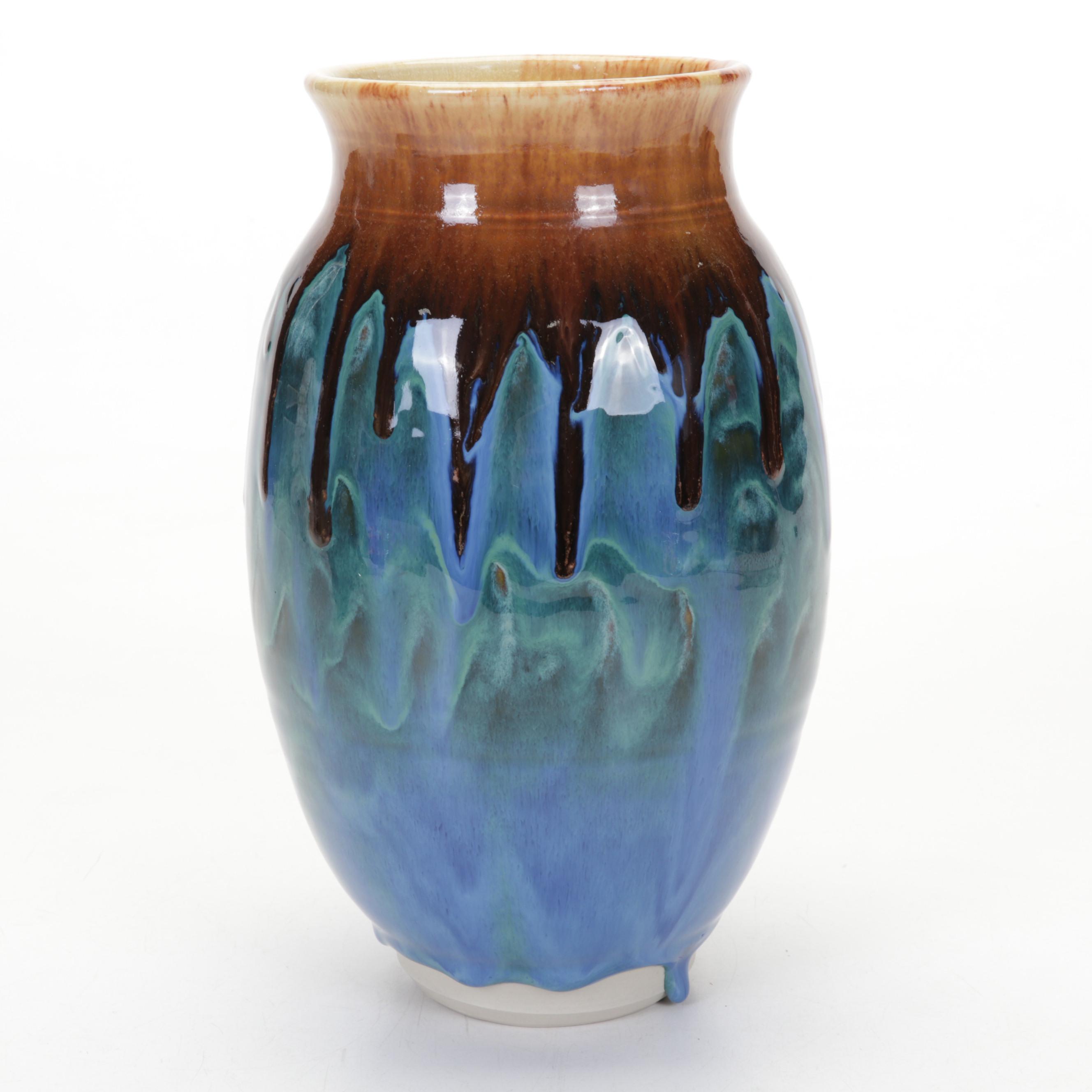 Thomas Arakawa Arts and Crafts Style Vase with Louise Miller Drip Glaze Vase