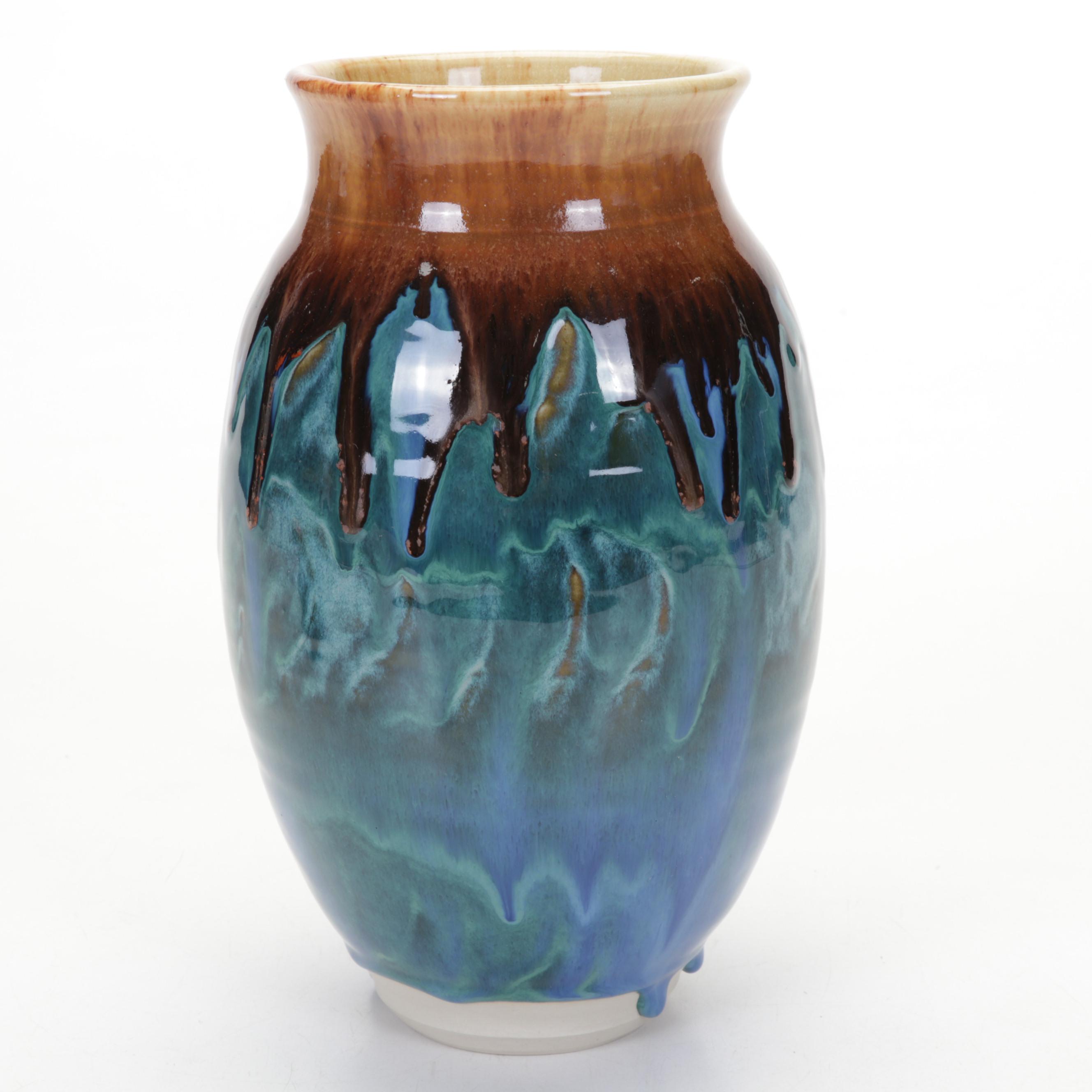 Thomas Arakawa Arts and Crafts Style Vase with Louise Miller Drip Glaze Vase
