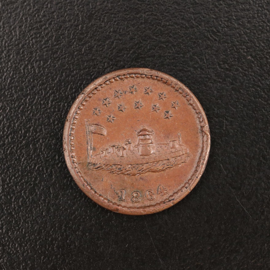 1864 Civil War Token With an Iron-Clad Warship