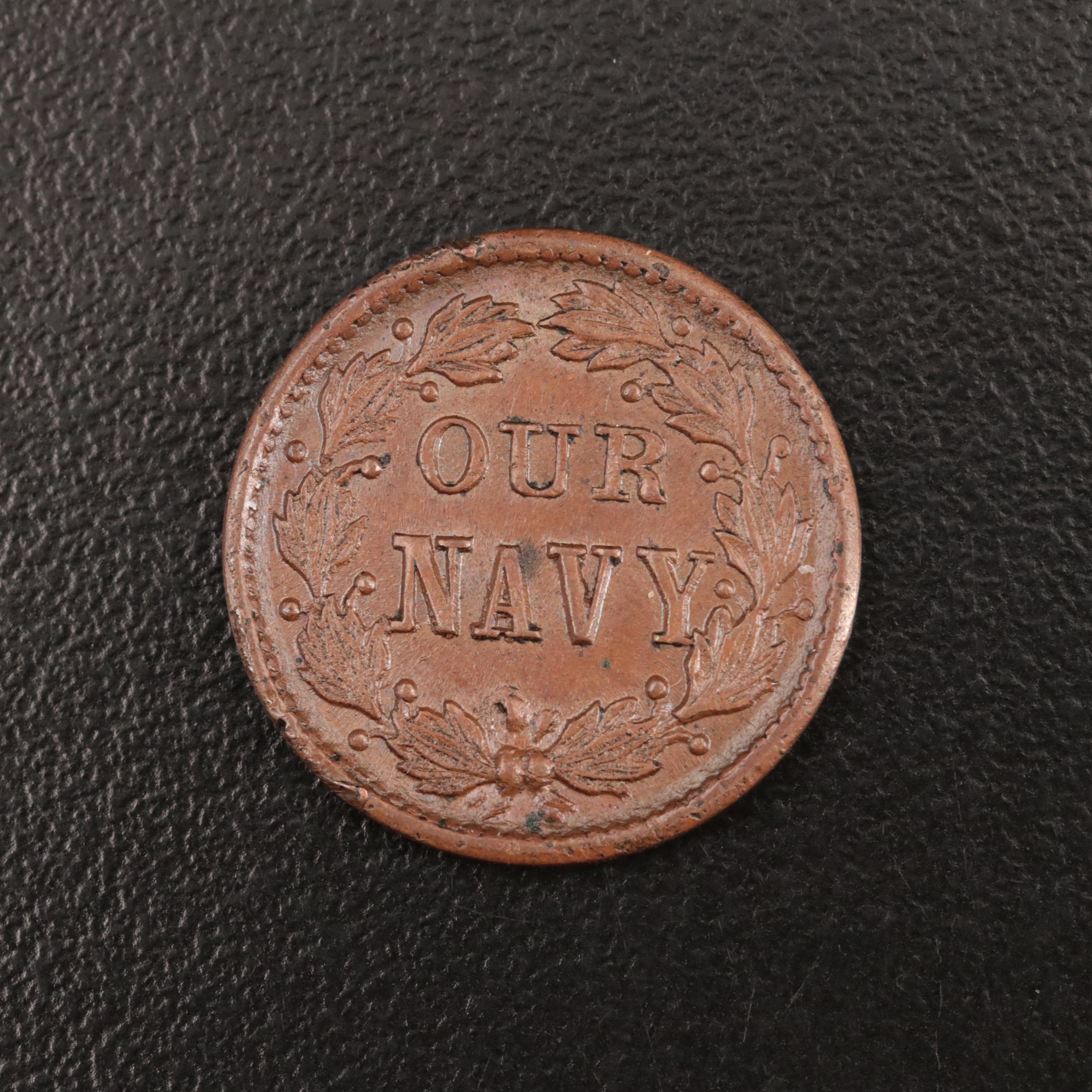 1864 Civil War Token With an Iron-Clad Warship