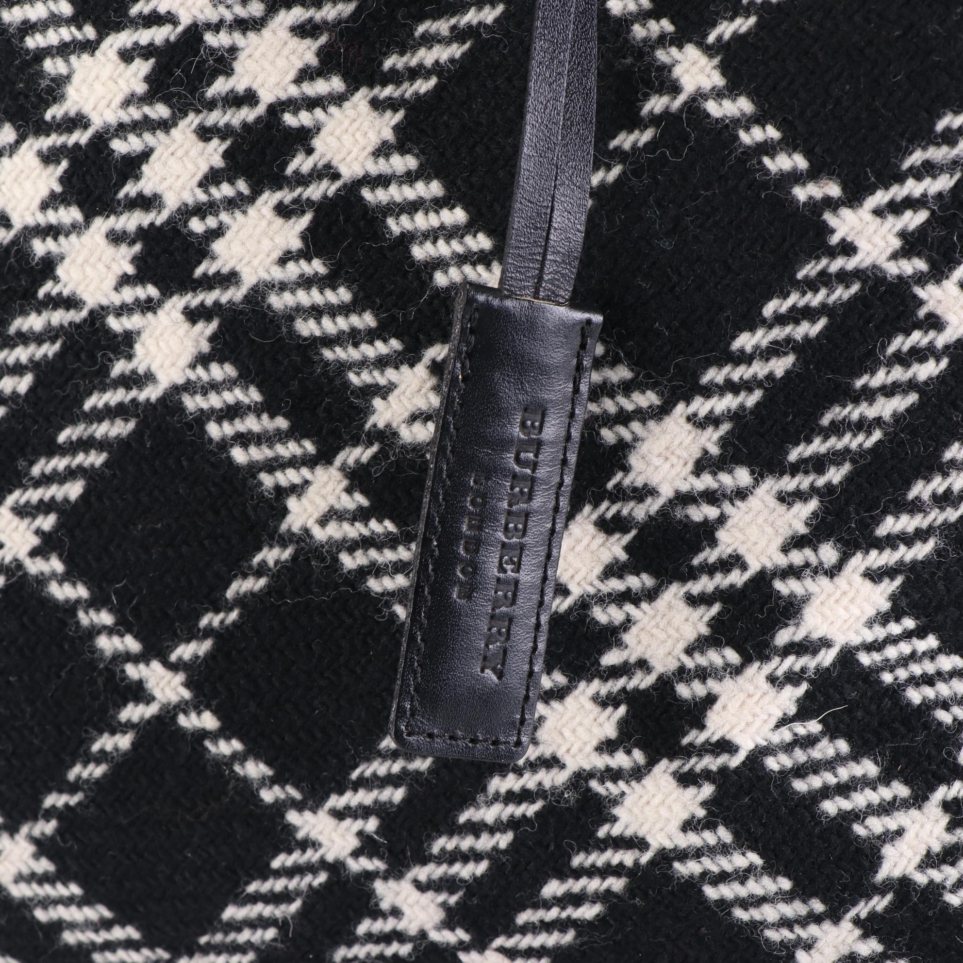 Burberry Handbag in Black and White Wool Check with Leather Trim