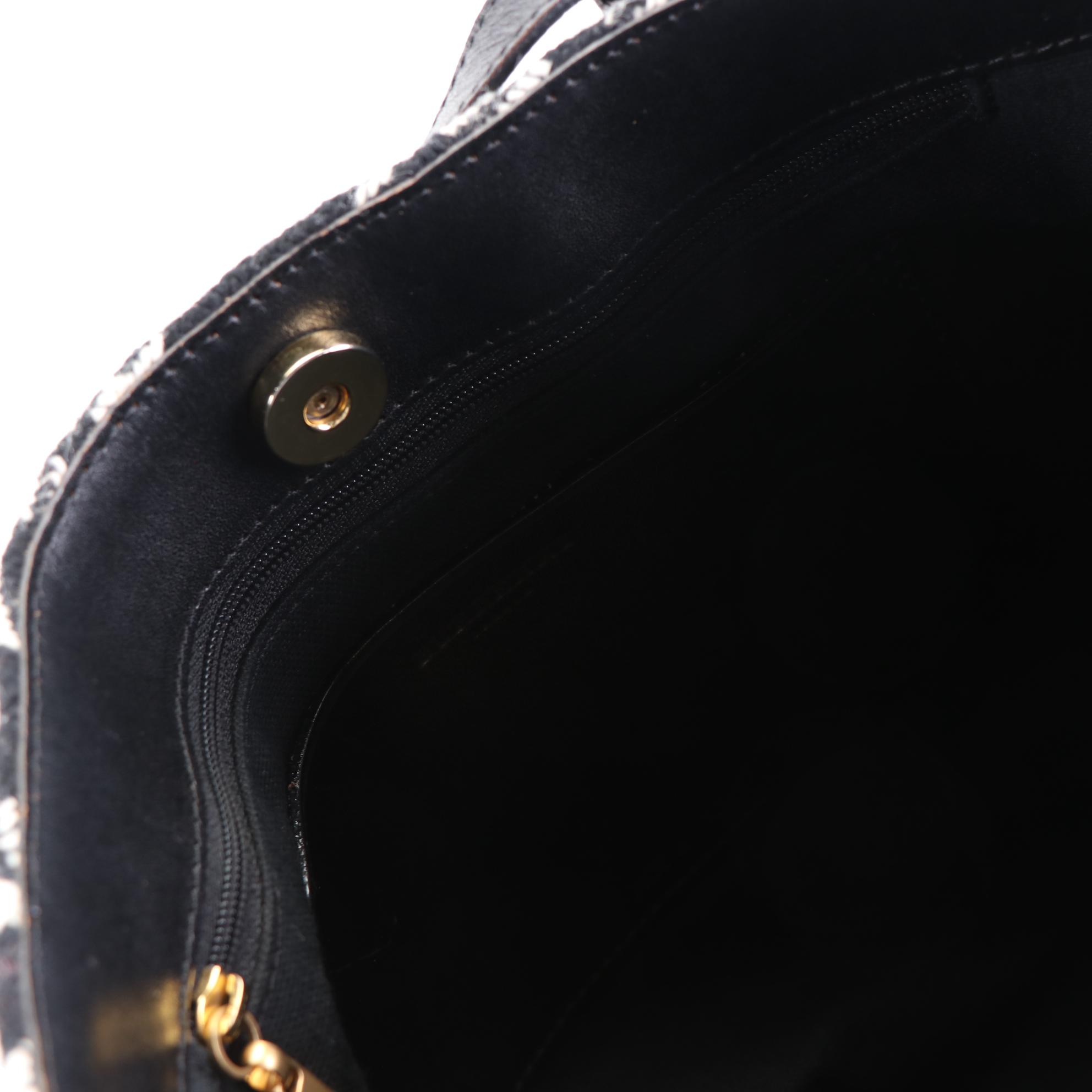 Burberry Handbag in Black and White Wool Check with Leather Trim